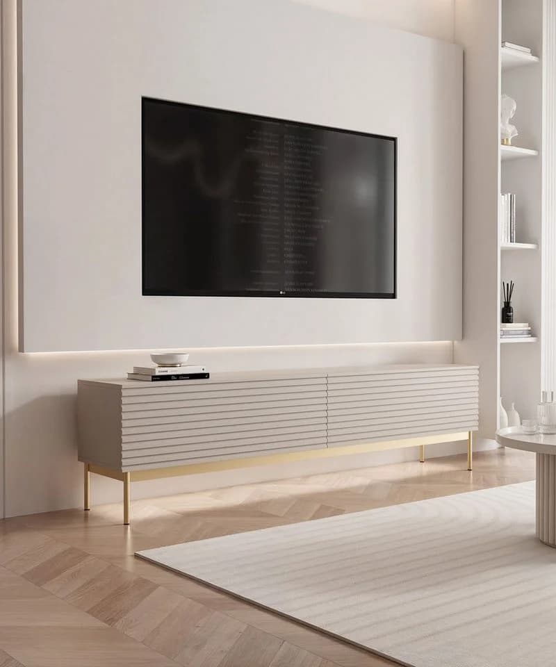 Selsey TV-Schrank LINEARIS kaschmir gold mit LED & Riffel-Front