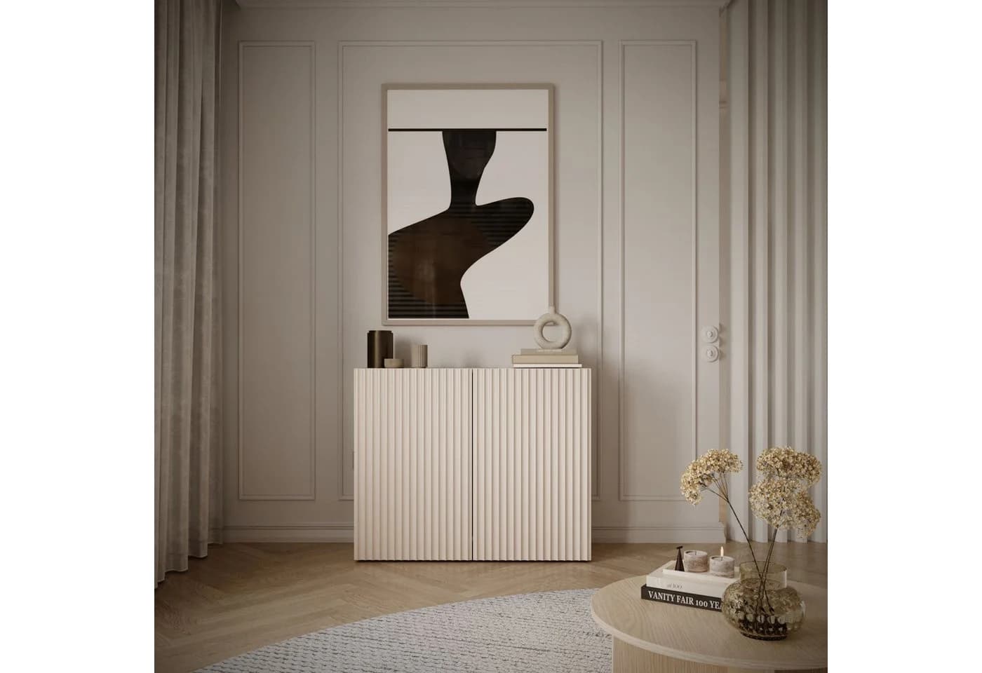 Selsey Sideboard Sunds Kaschmirbeige mit Lamellenfront Push-to-Open - Bild 2