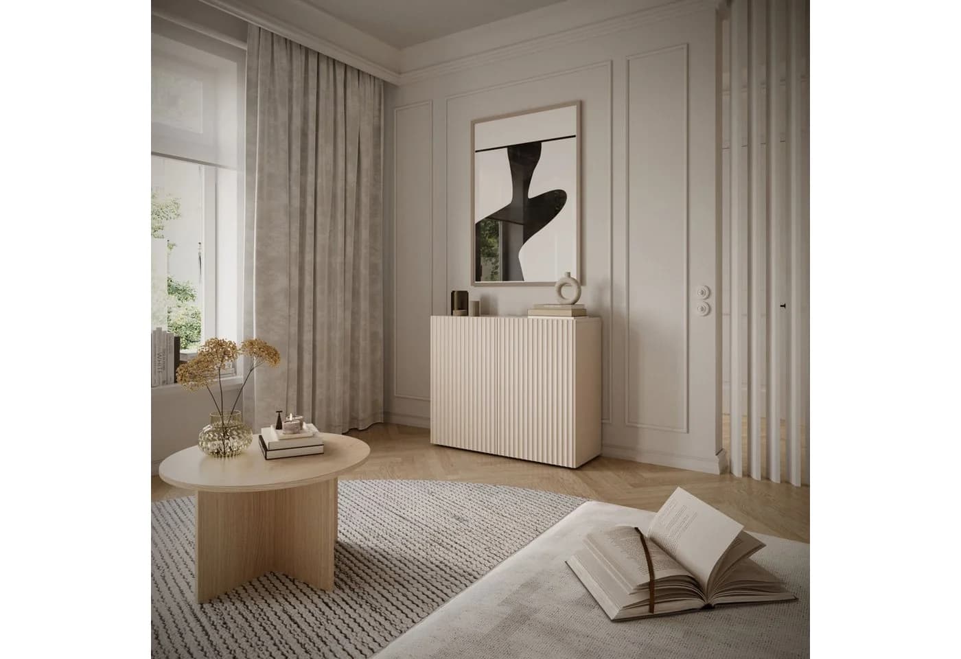 Selsey Sideboard Sunds Kaschmirbeige mit Lamellenfront Push-to-Open - Bild 3