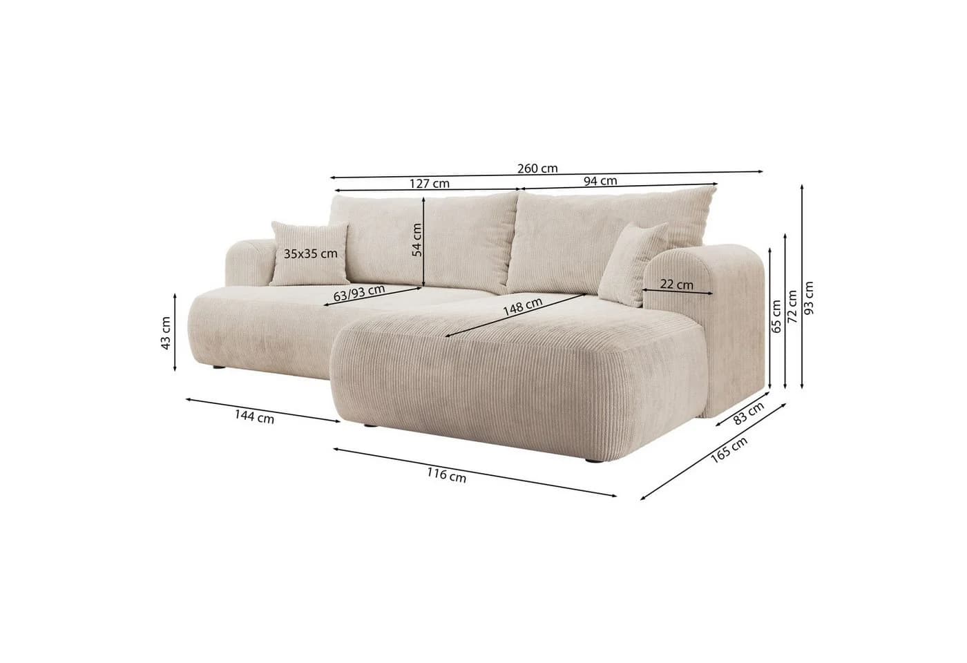 Selsey Ecksofa OVO CORD Hellbeige 4-Sitzer mit Bettkasten - Bild 4