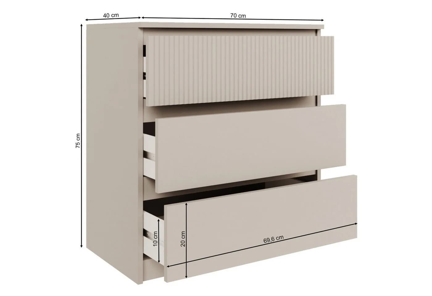 Selsey Kommode SANDIA Grau Geriffelte Front 3 Schubladen - Bild 5