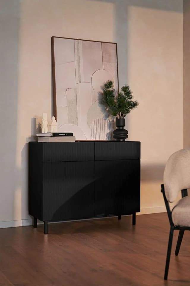 Selsey Sideboard VELDIO NEW Schwarz mit Rillenfront