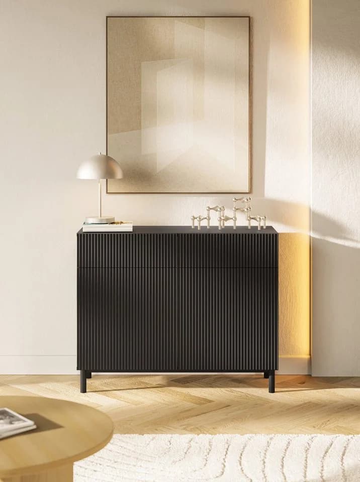 Selsey Sideboard VELDIO NEW Schwarz mit Rillenfront - Bild 2