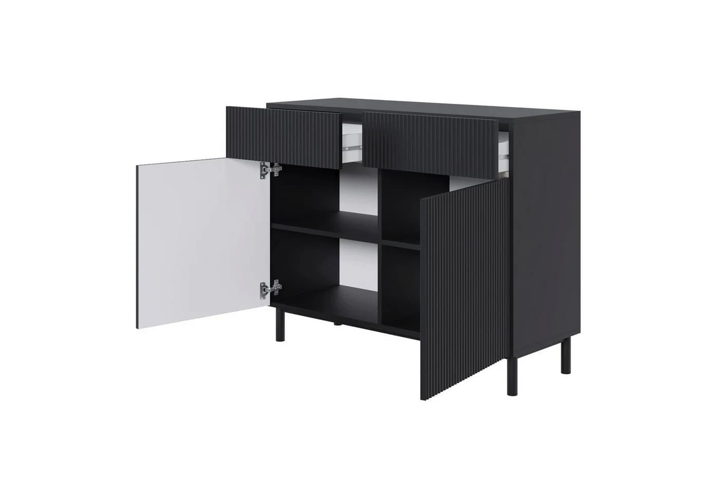 Selsey Sideboard VELDIO NEW Schwarz mit Rillenfront - Bild 3