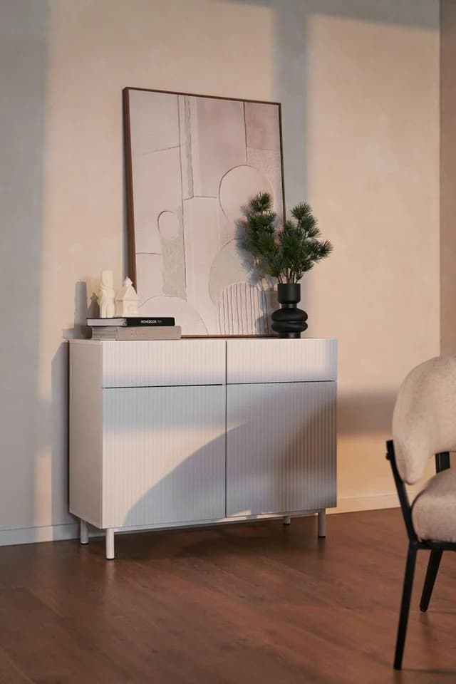 Selsey Sideboard VELDIO NEW Grau mit Rillenfront – 2 Türen & 2 Schubladen