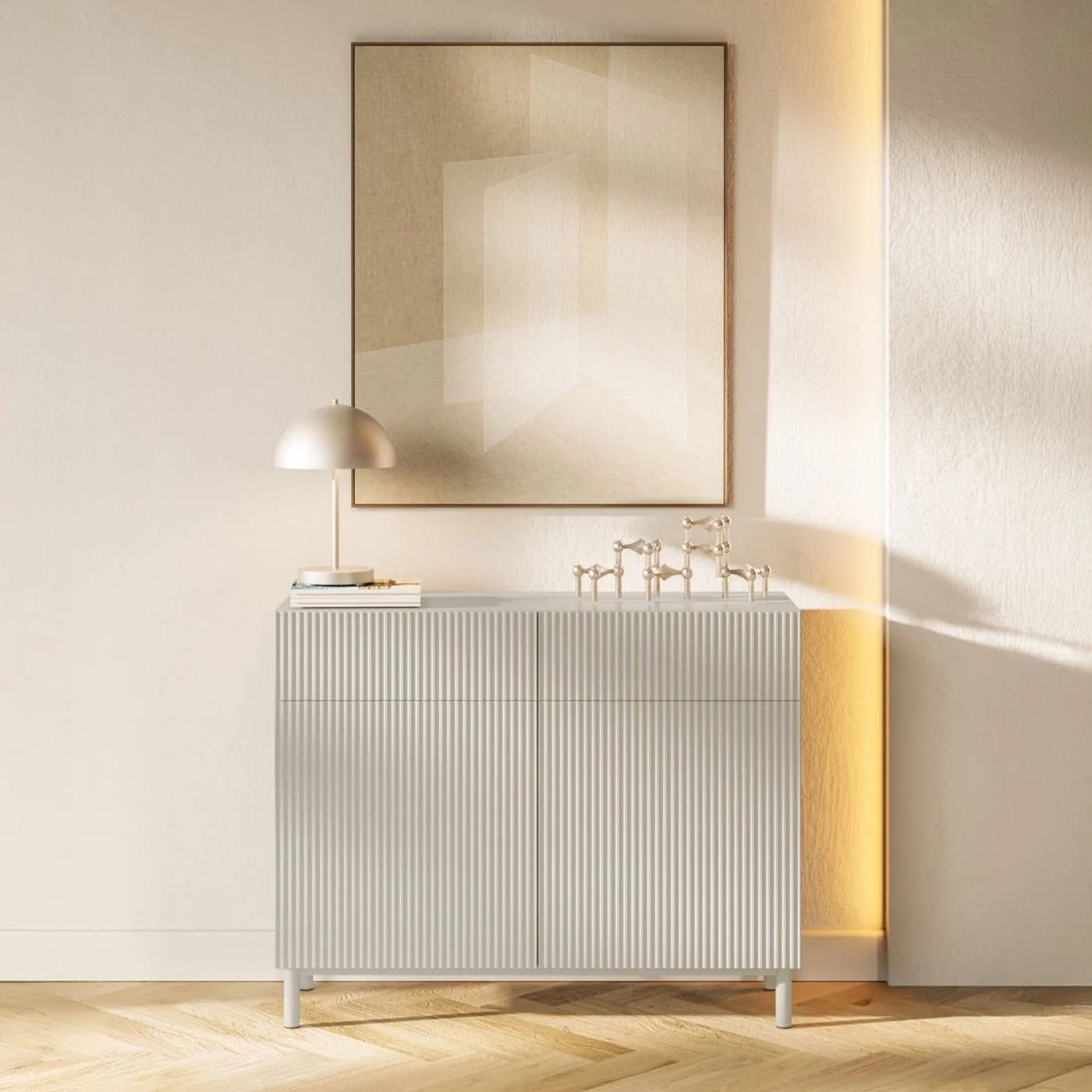 Selsey Sideboard VELDIO NEW Grau mit Rillenfront – 2 Türen & 2 Schubladen - Bild 2