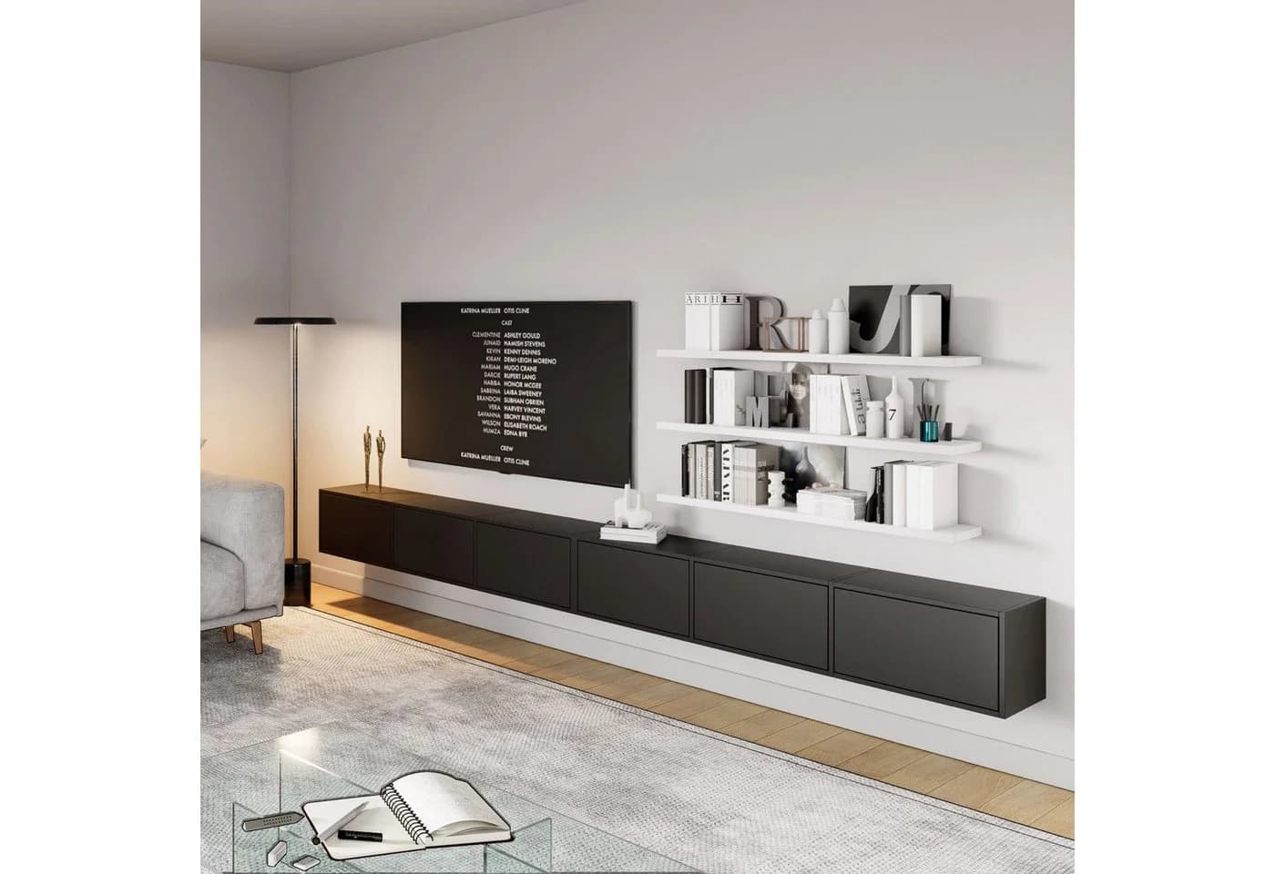 Selsey TV-Schrank FRAMME Hängeboard mit Klappen, Schwarz