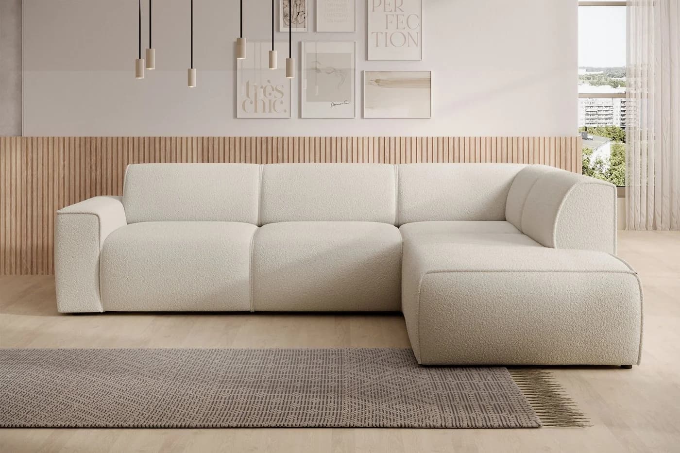 Selsey Ecksofa BOUVI L-Form mit Ottomane Rückenlehne Bouclé Creme - Bild 2