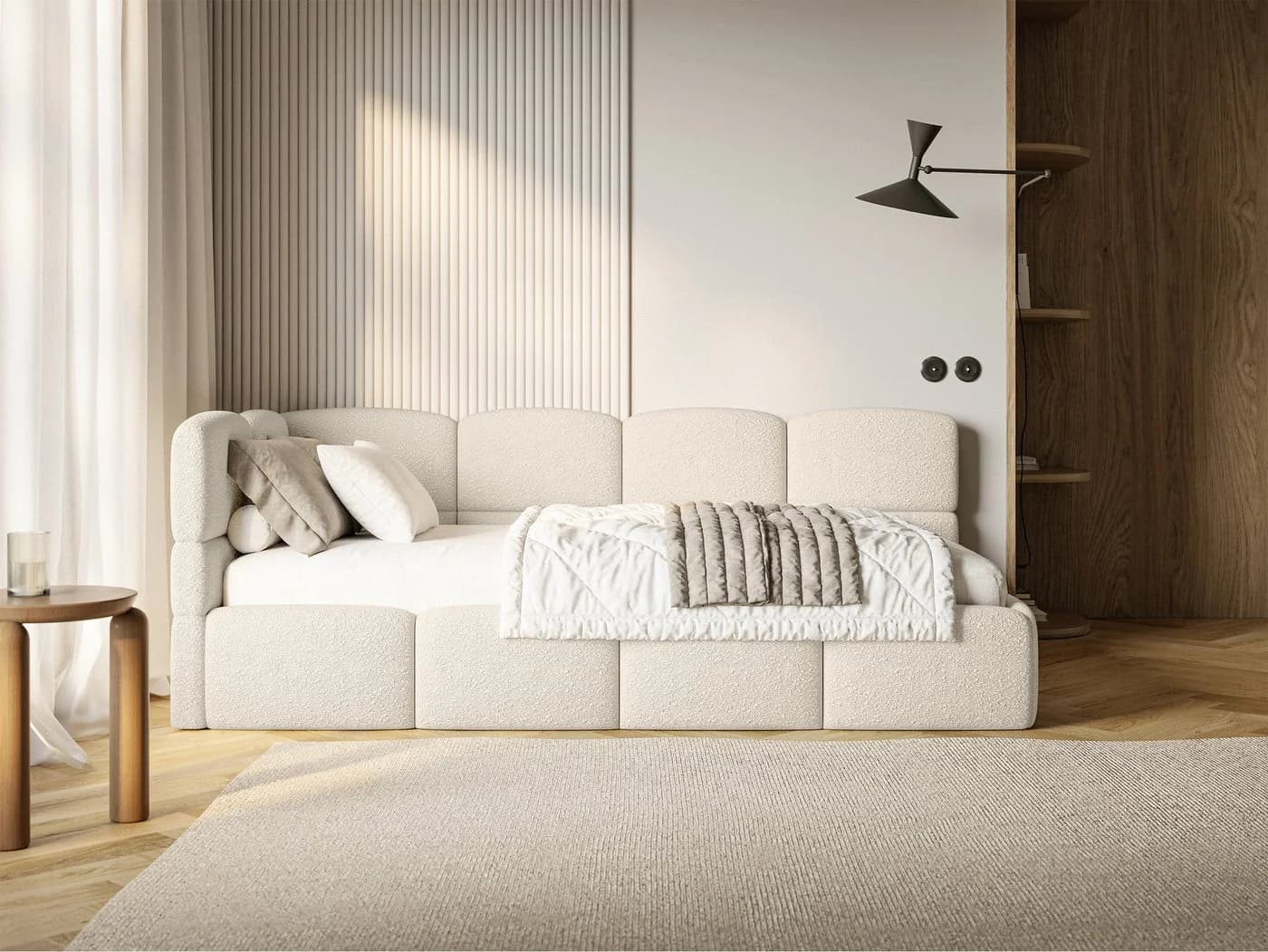 Selsey Jugendbett CLOUDY mit Bettkasten und Eck-Kopfteil Hellbeige - Bild 2