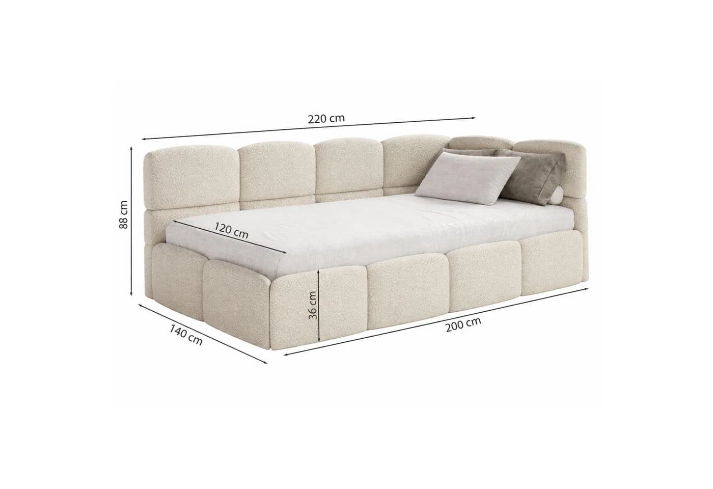 Selsey Jugendbett CLOUDY mit Bettkasten und Eck-Kopfteil Hellbeige - Bild 4
