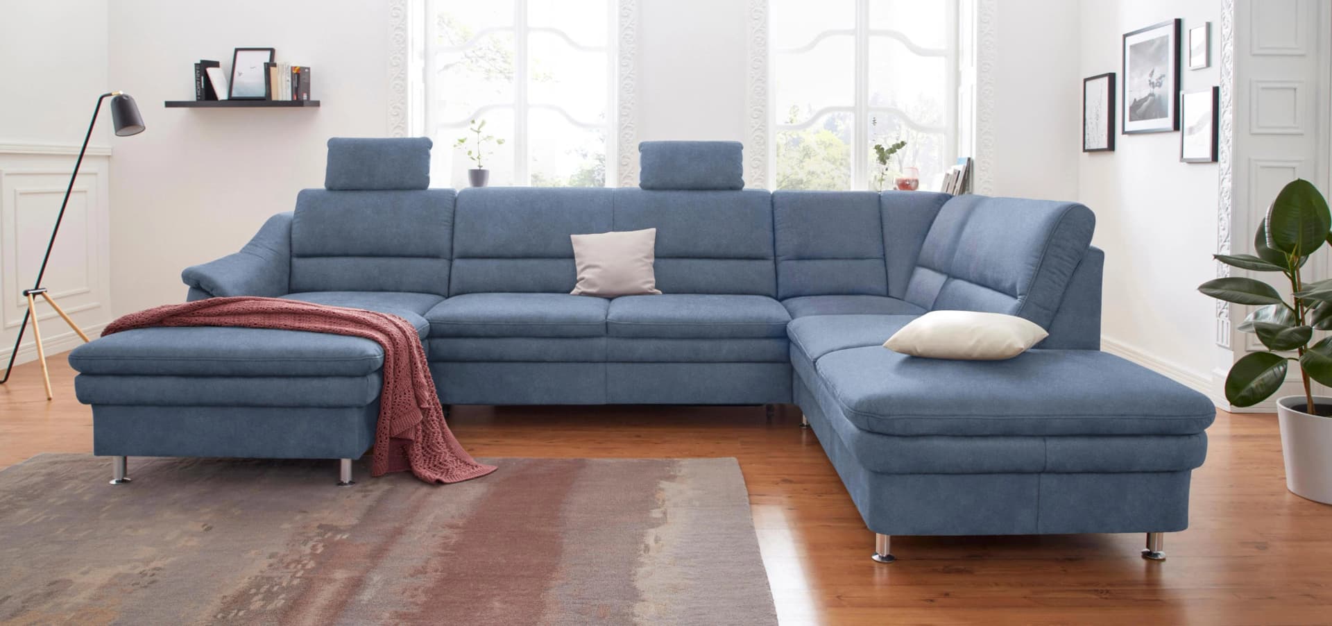 SIT & MORE Wohnlandschaft Cardoso U-Form Blau Relaxfunktion