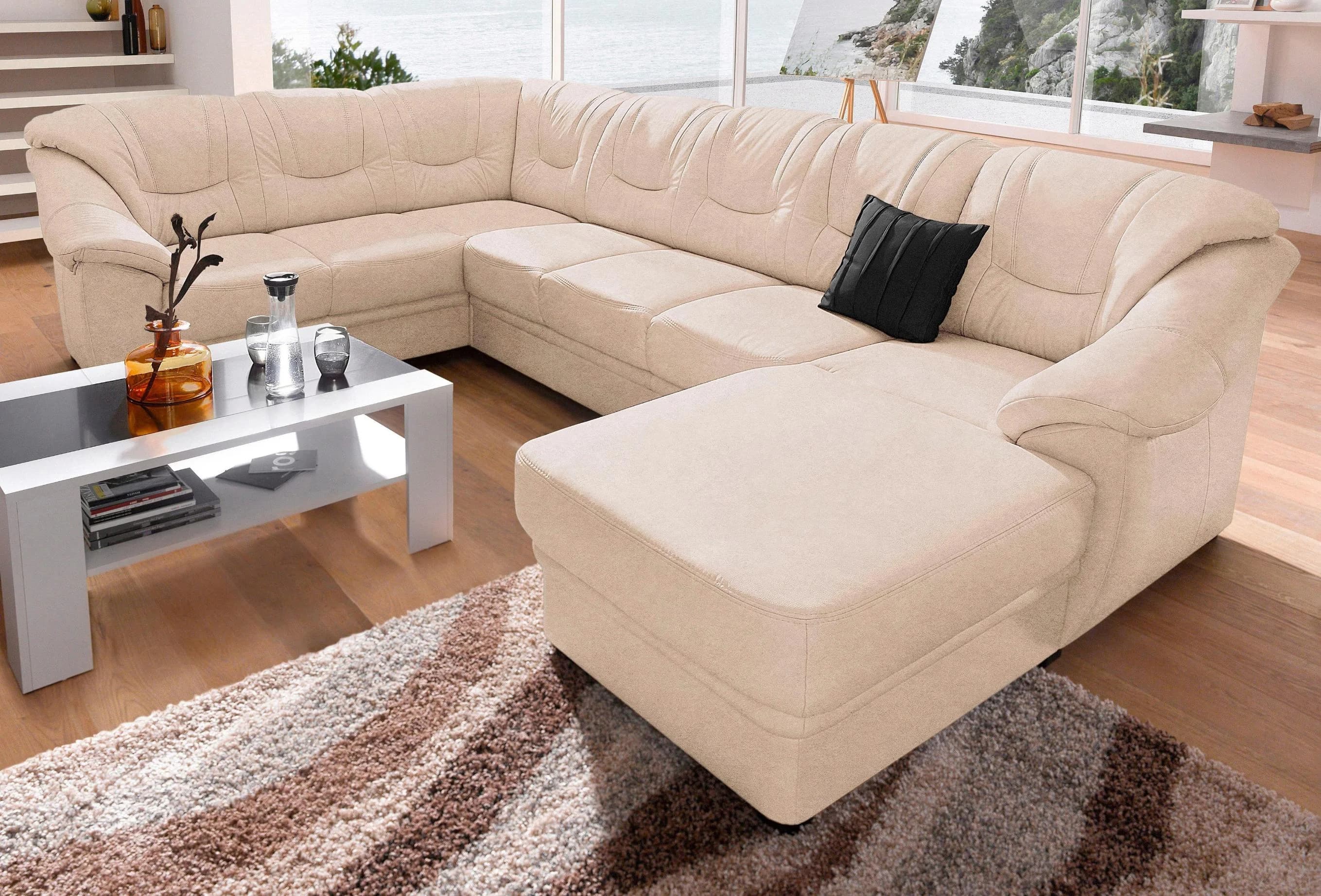 SIT & MORE Wohnlandschaft Savona U-Form Beige mit Bettfunktion