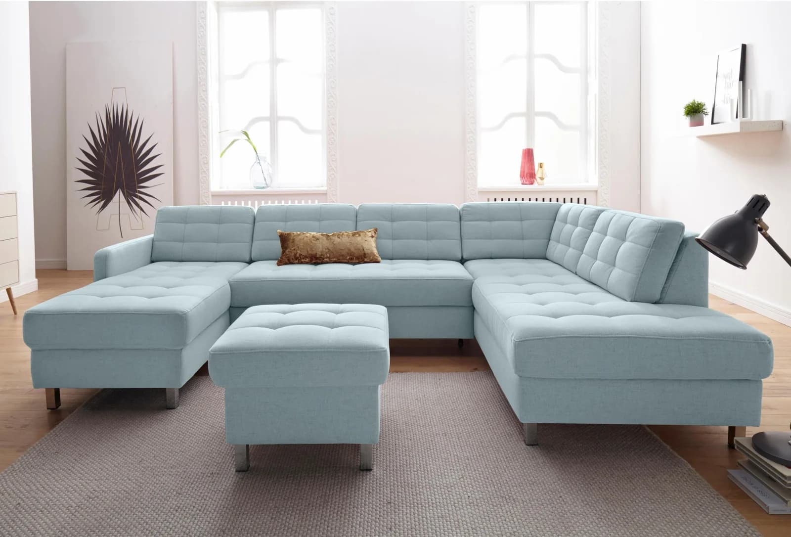 Wohnlandschaft SIT & MORE Picasso U-Form Aqua mit Bettfunktion