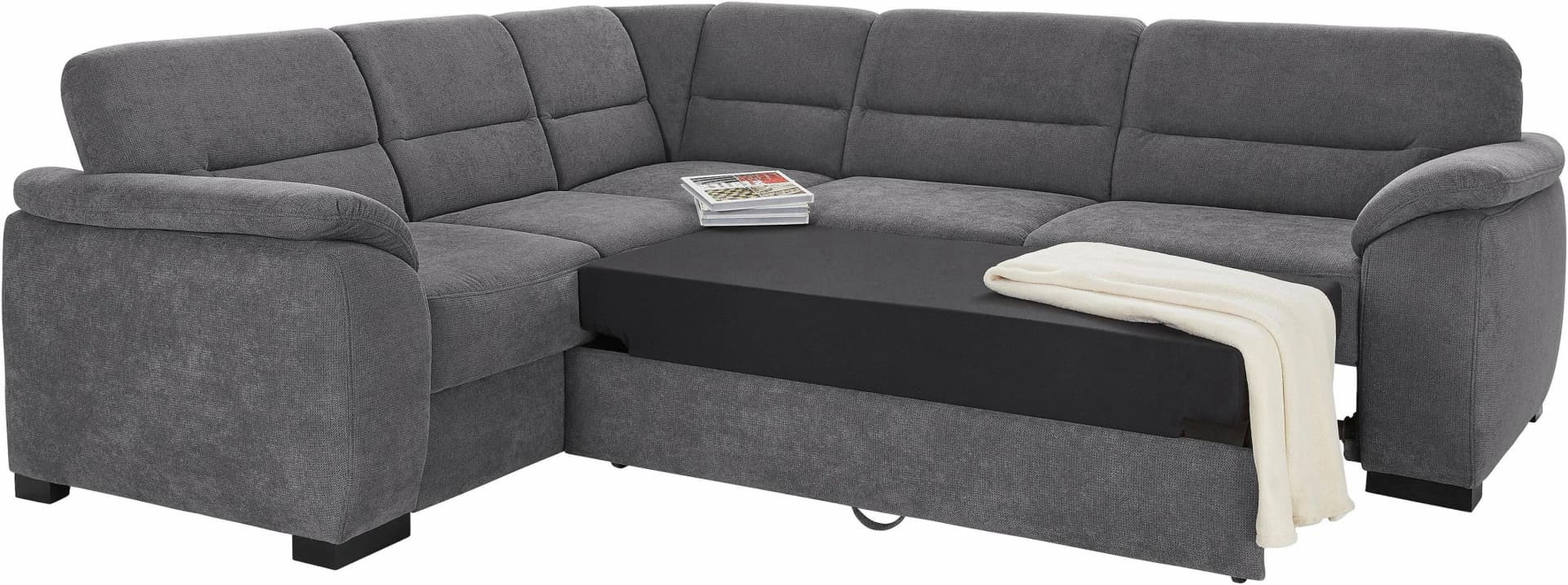 Ecksofa Montego L-Form Grau mit Bettfunktion und Schubkasten