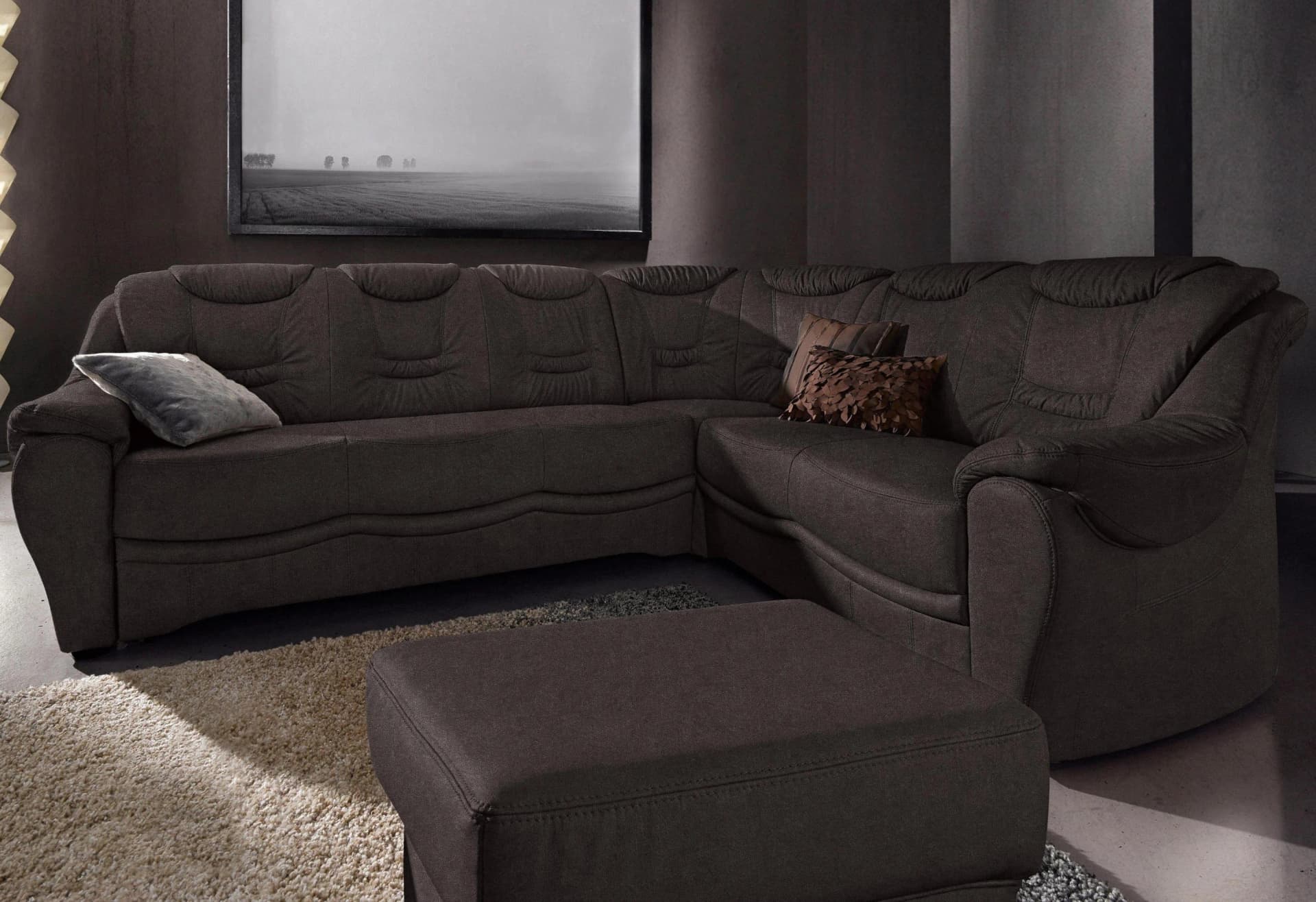 Ecksofa Benson L-Form Schwarz mit Bettfunktion