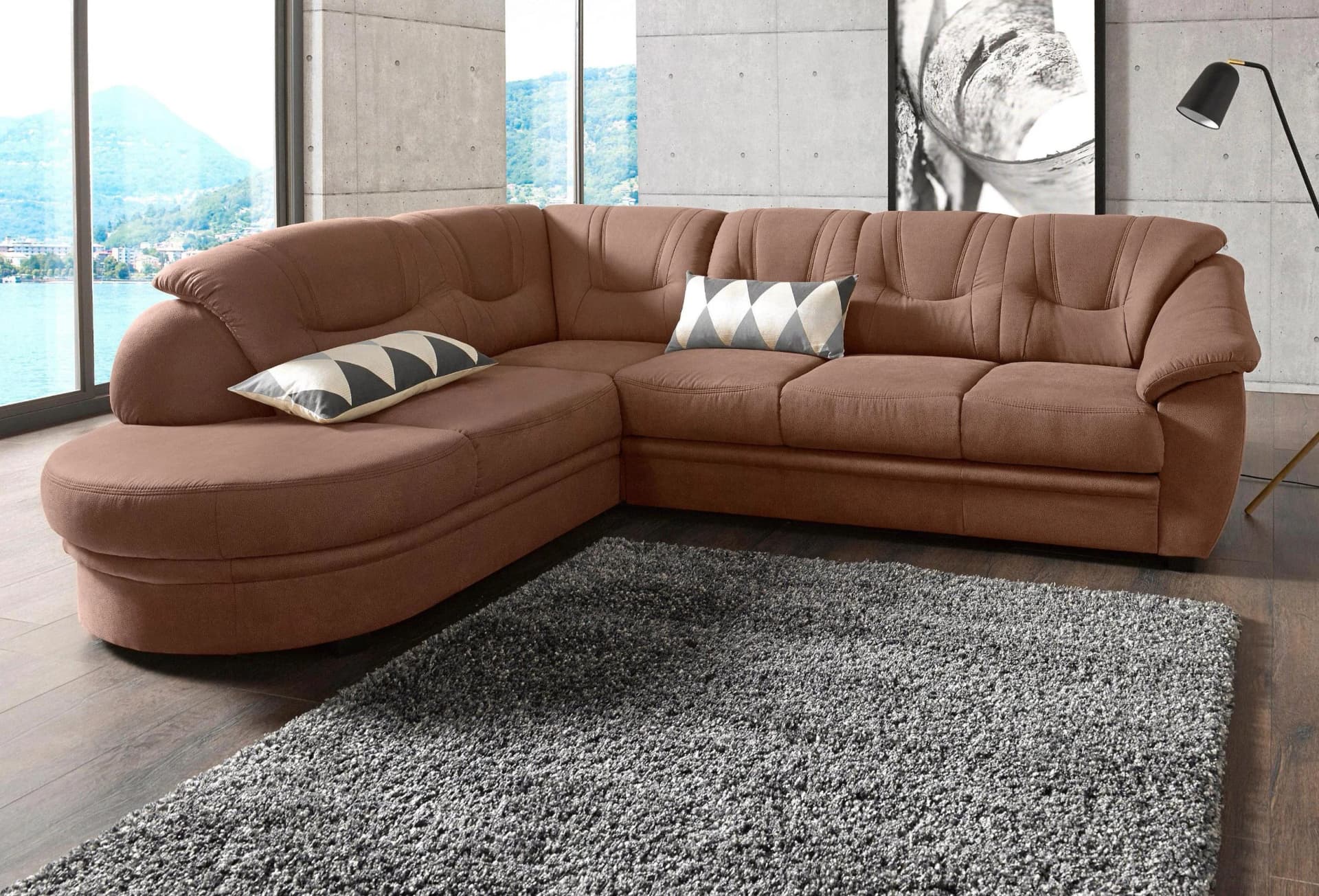 SIT & MORE Ecksofa Savoni L-Form Braun Naturleder
