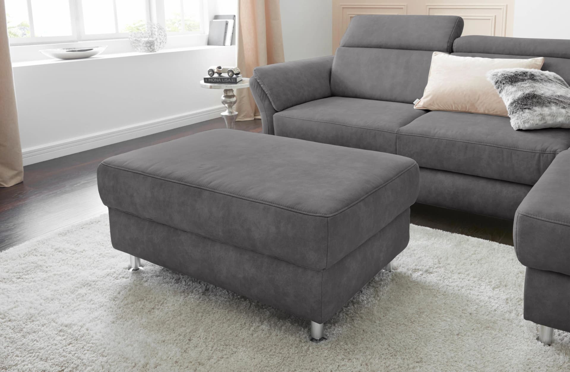 Sit & More Hocker Avignon Anthrazit Luxus-Microfaser