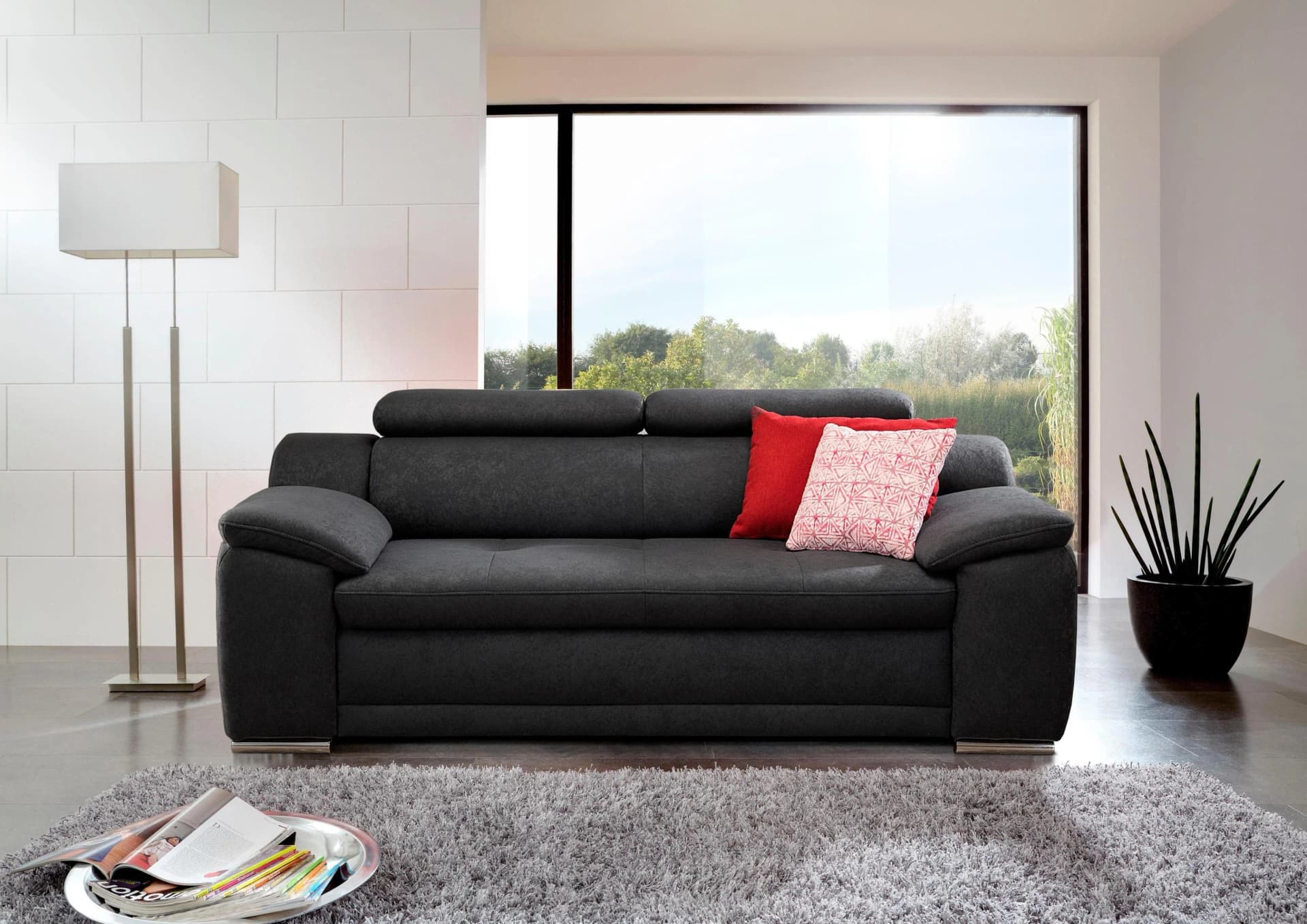 SIT & MORE Andiamo 2-Sitzer Sofa Schwarz mit Kopfteilverstellung