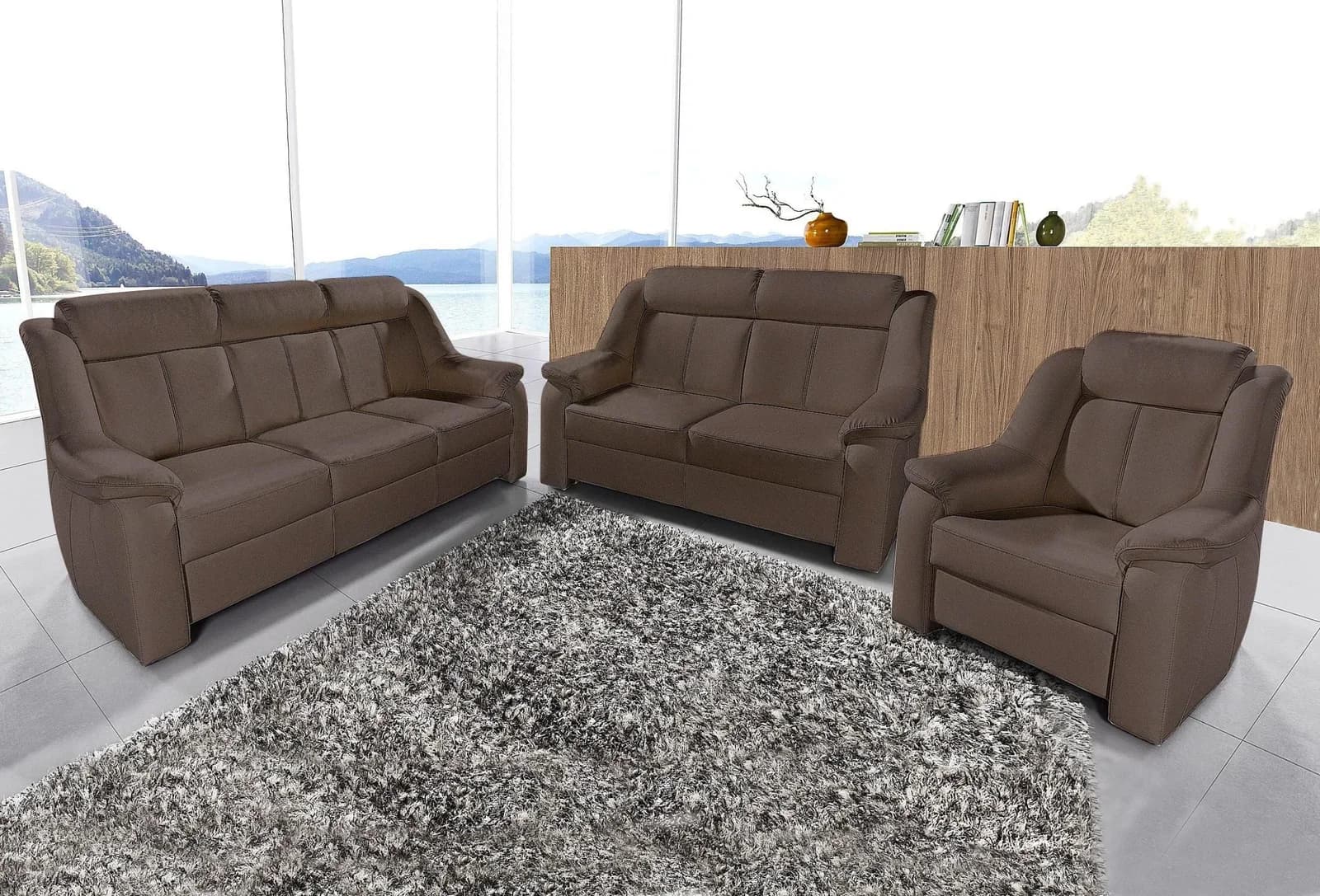 Polstergarnitur SIT & MORE Basel Braun 3-tlg. Microfaser