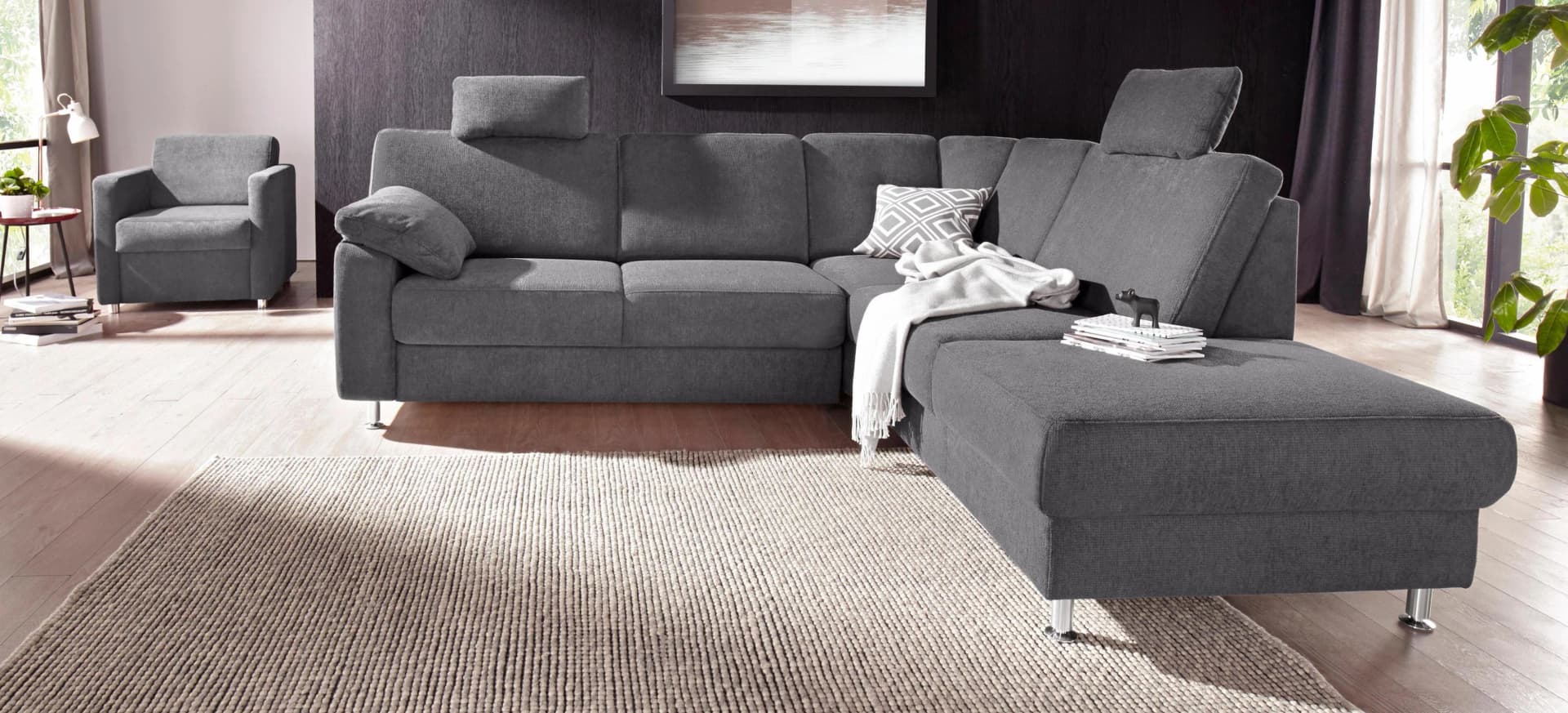 SIT & MORE Kopfstütze Belfort Grau Luxus-Microfaser