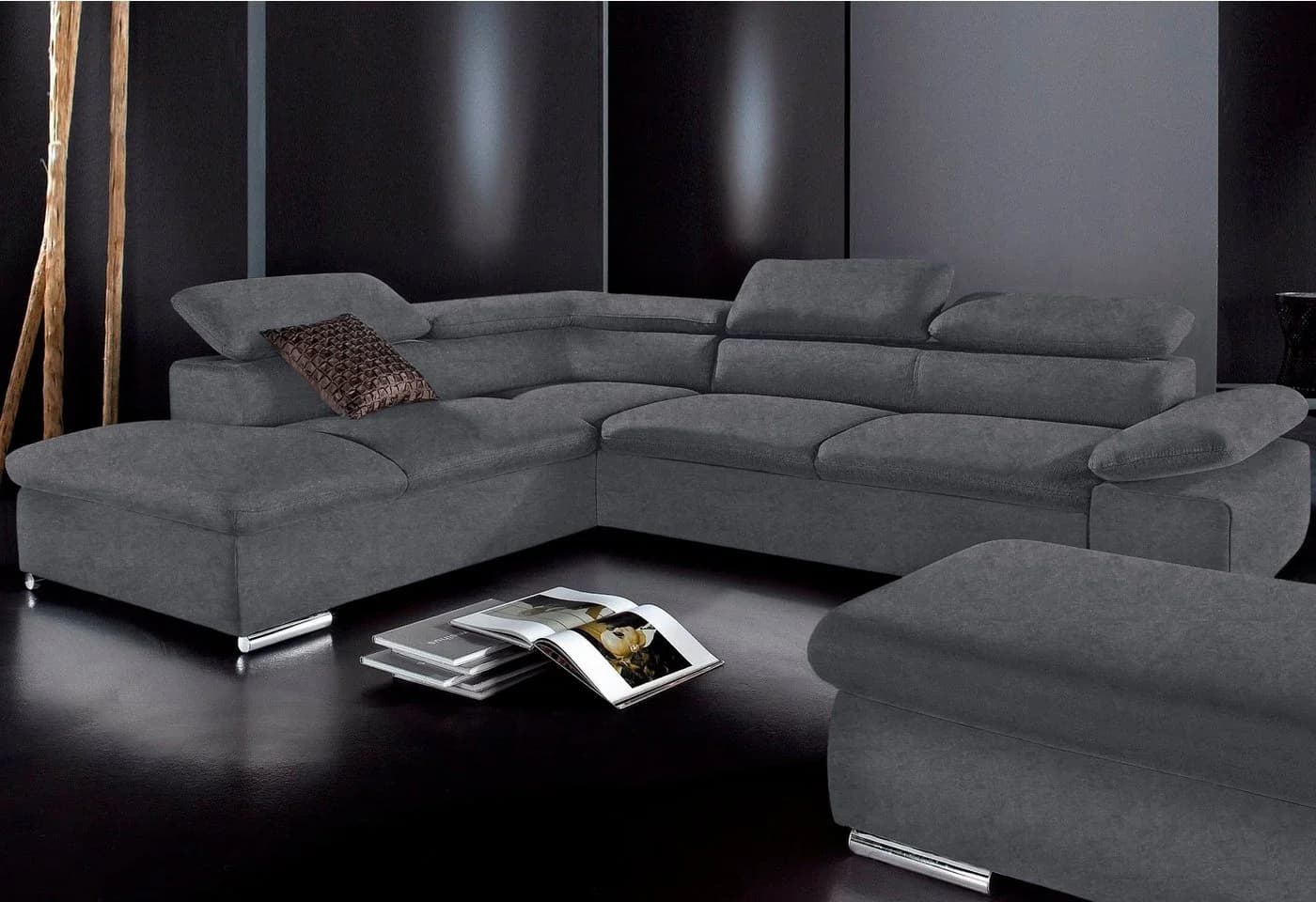 SIT & MORE Ecksofa Alcudia L-Form Dunkelgrau mit Armteilverstellung - Bild 2