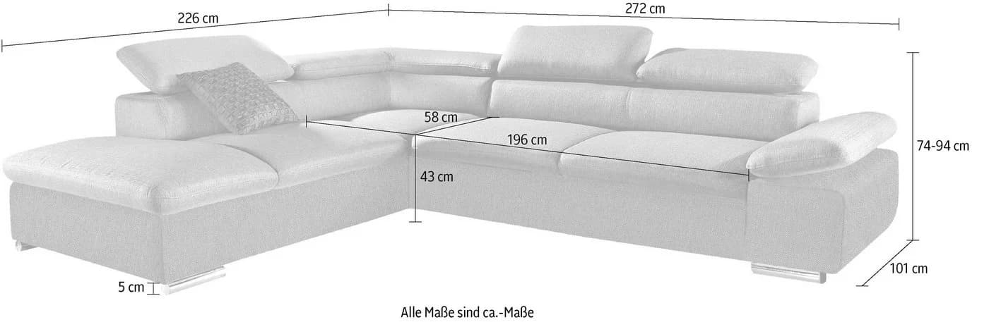SIT & MORE Ecksofa Alcudia L-Form Dunkelgrau mit Armteilverstellung - Bild 4
