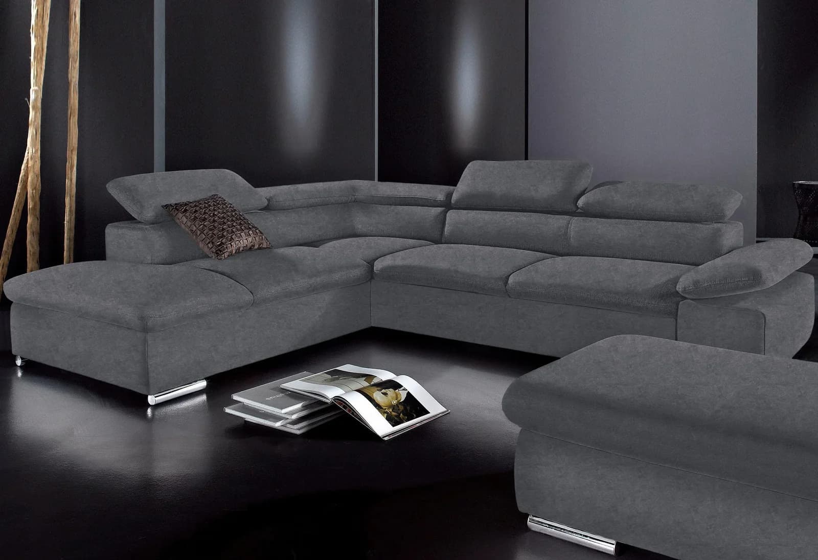 SIT & MORE Ecksofa Alcudia L-Form Dunkelgrau mit Armteilverstellung - Bild 5