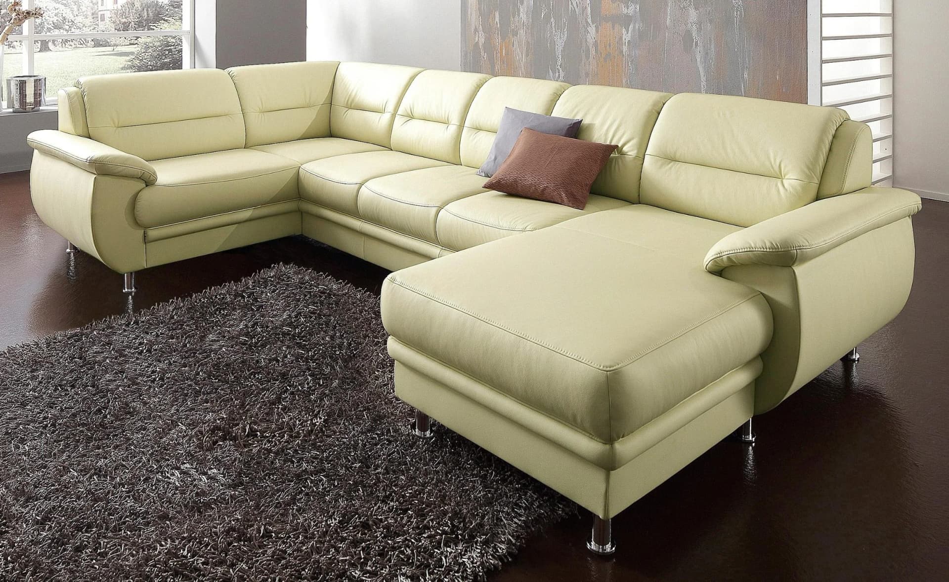 SIT & MORE Wohnlandschaft Mailand U-Form Beige Naturleder