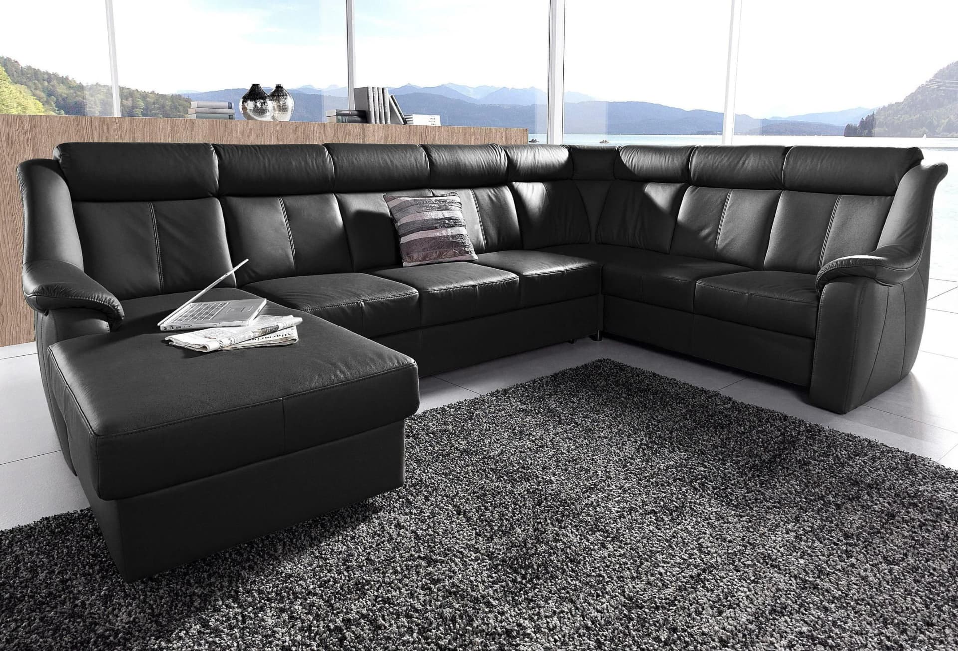 SIT & MORE Wohnlandschaft Basel U-Form Schwarz