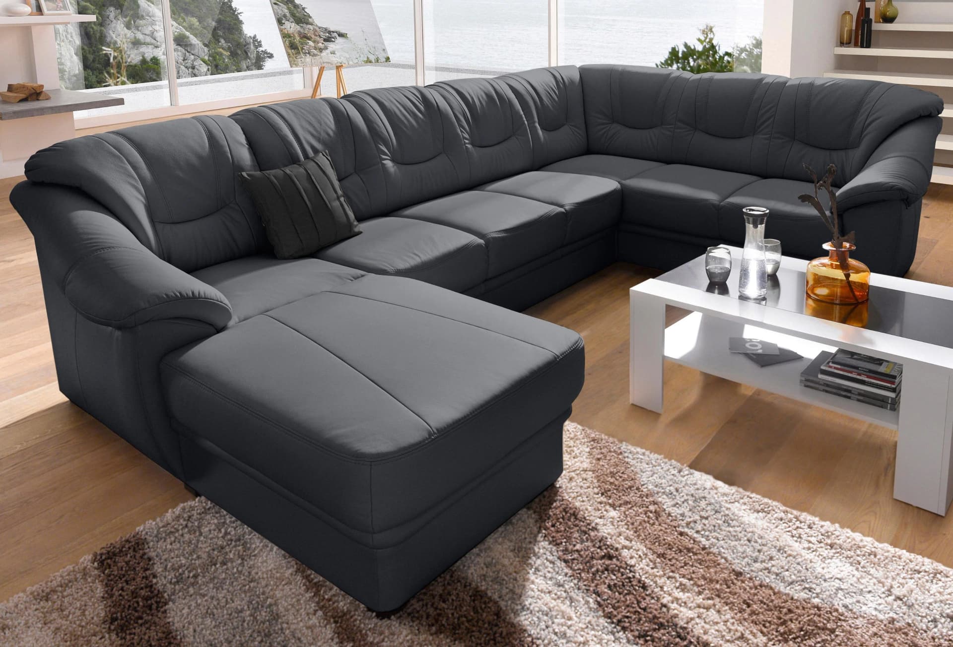 SIT & MORE Wohnlandschaft Savona U-Form Schwarz mit Bettfunktion