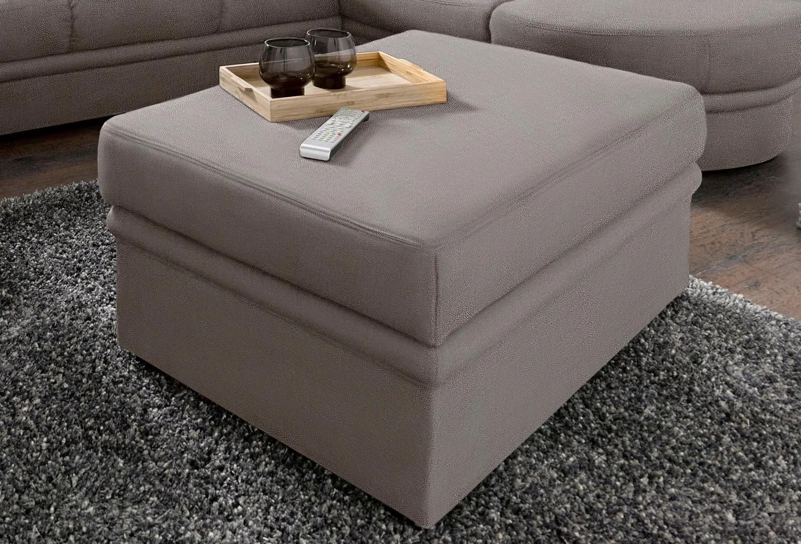 SIT & MORE Hocker Savoni Grau mit Stauraum und Naturleder