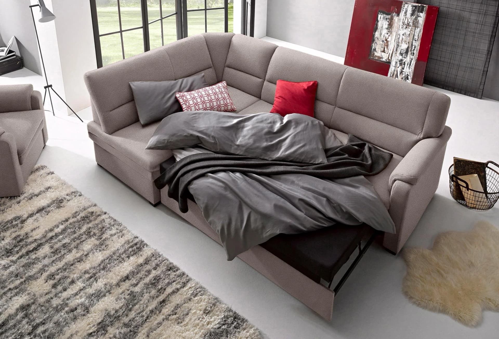 Ecksofa SIT & MORE Pisa L-Form Grau mit Bettfunktion