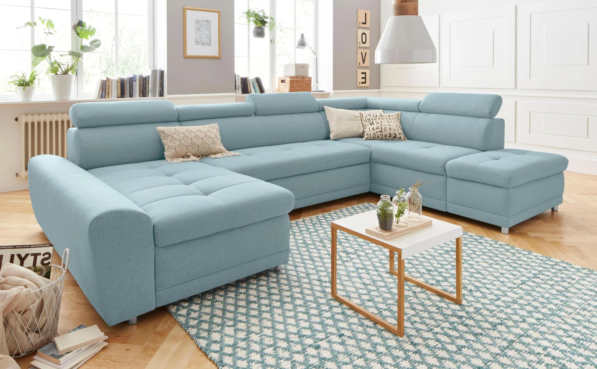 Sit & More Wohnlandschaft Riva U-Form Aqua mit Bettfunktion