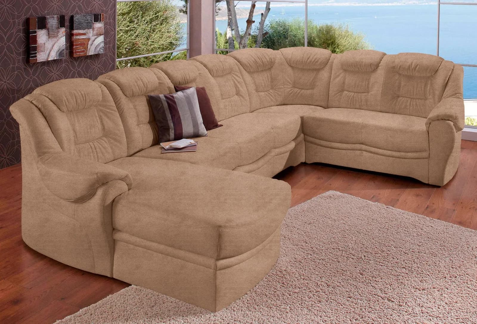 SIT & MORE Wohnlandschaft Bellevue U-Form Braun mit Bettfunktion