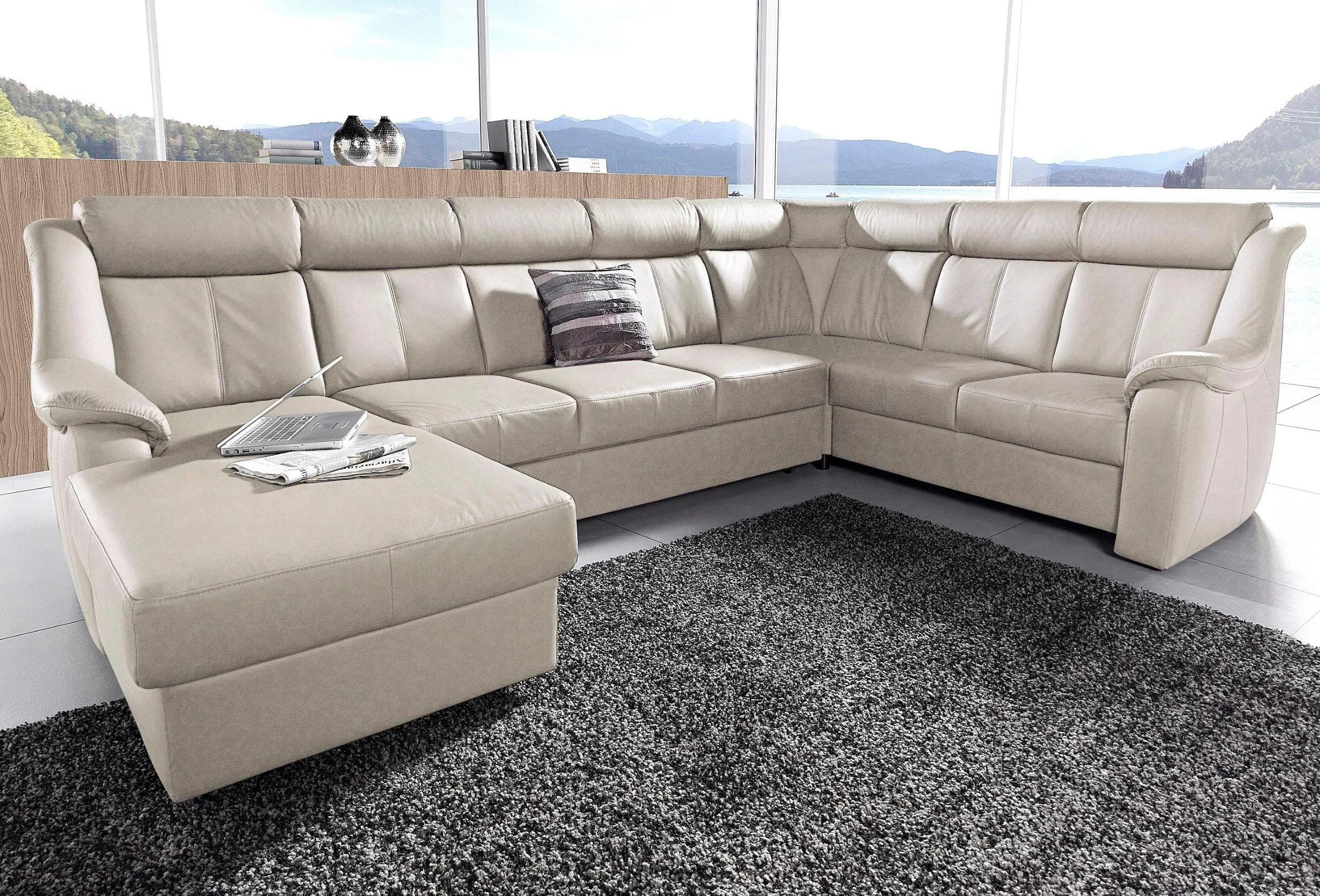 SIT & MORE Wohnlandschaft Basel U-Form Beige Luxus-Microfaser