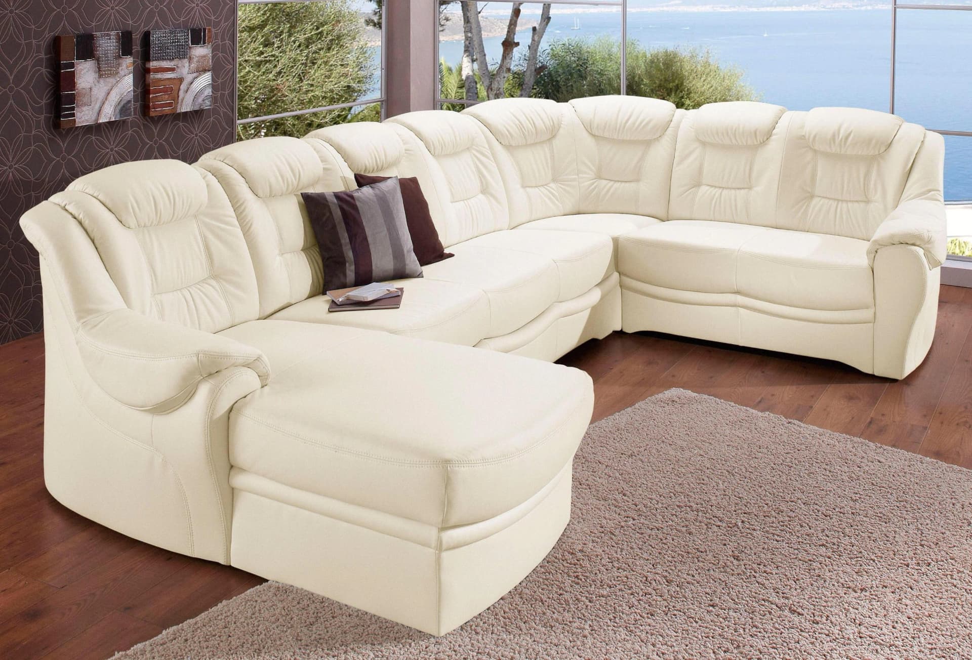 SIT & MORE Wohnlandschaft Bellevue U-Form Altweiß mit Bettfunktion