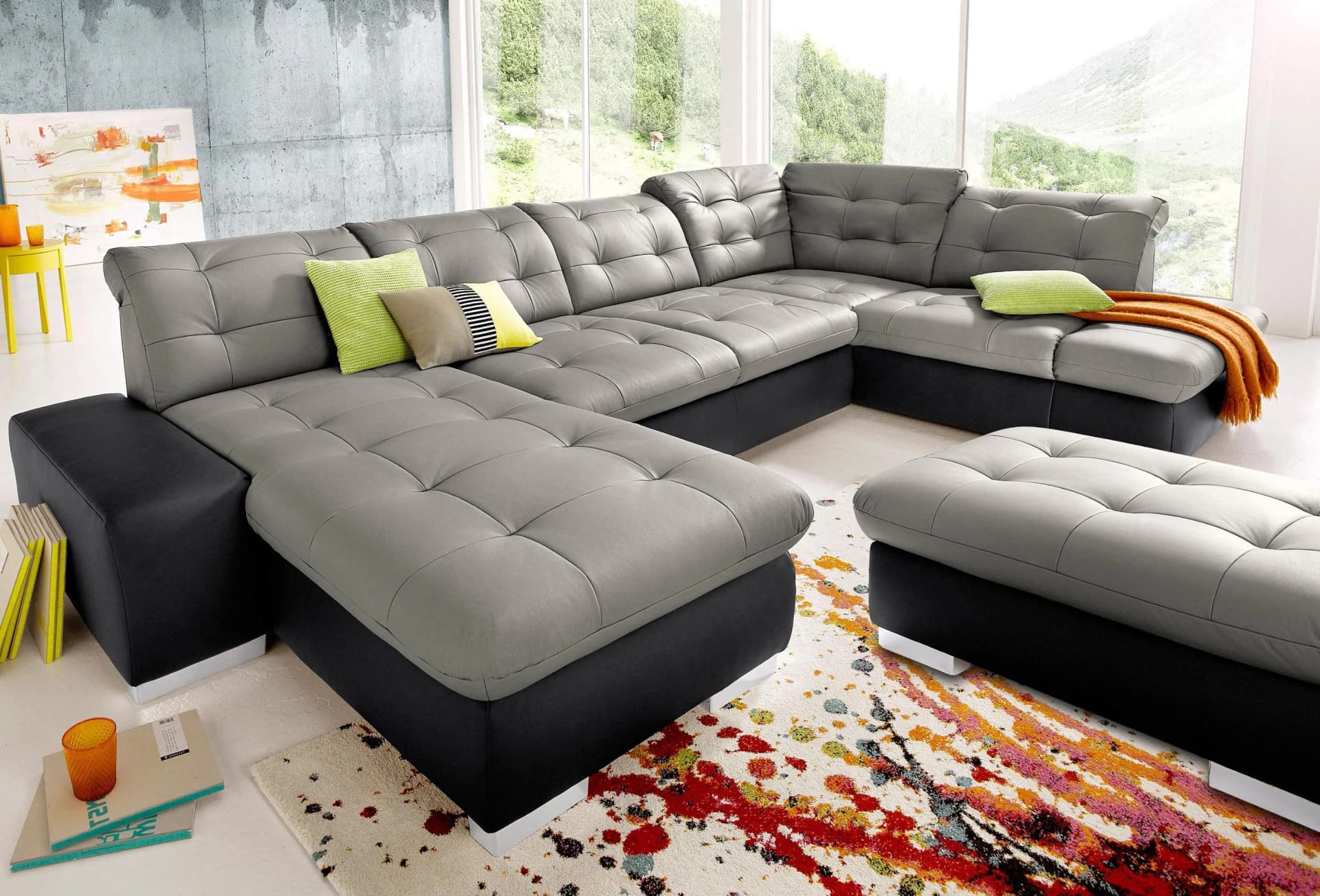 SIT & MORE Wohnlandschaft Palomino U-Form Schwarz Grau NaturLEDER XL