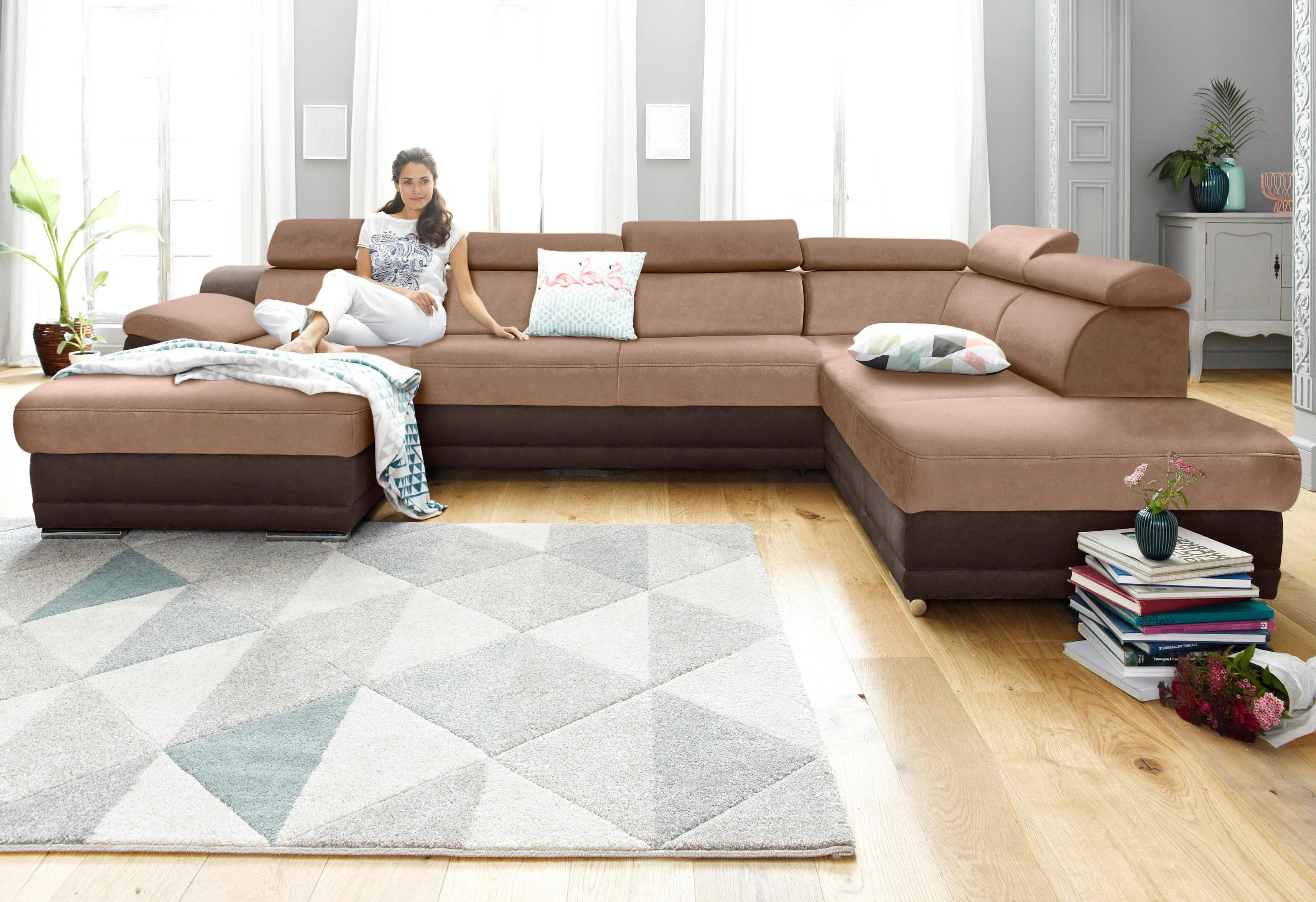 Sit & More Xenia U-Form Wohnlandschaft Braun Kunstleder & Microfaser