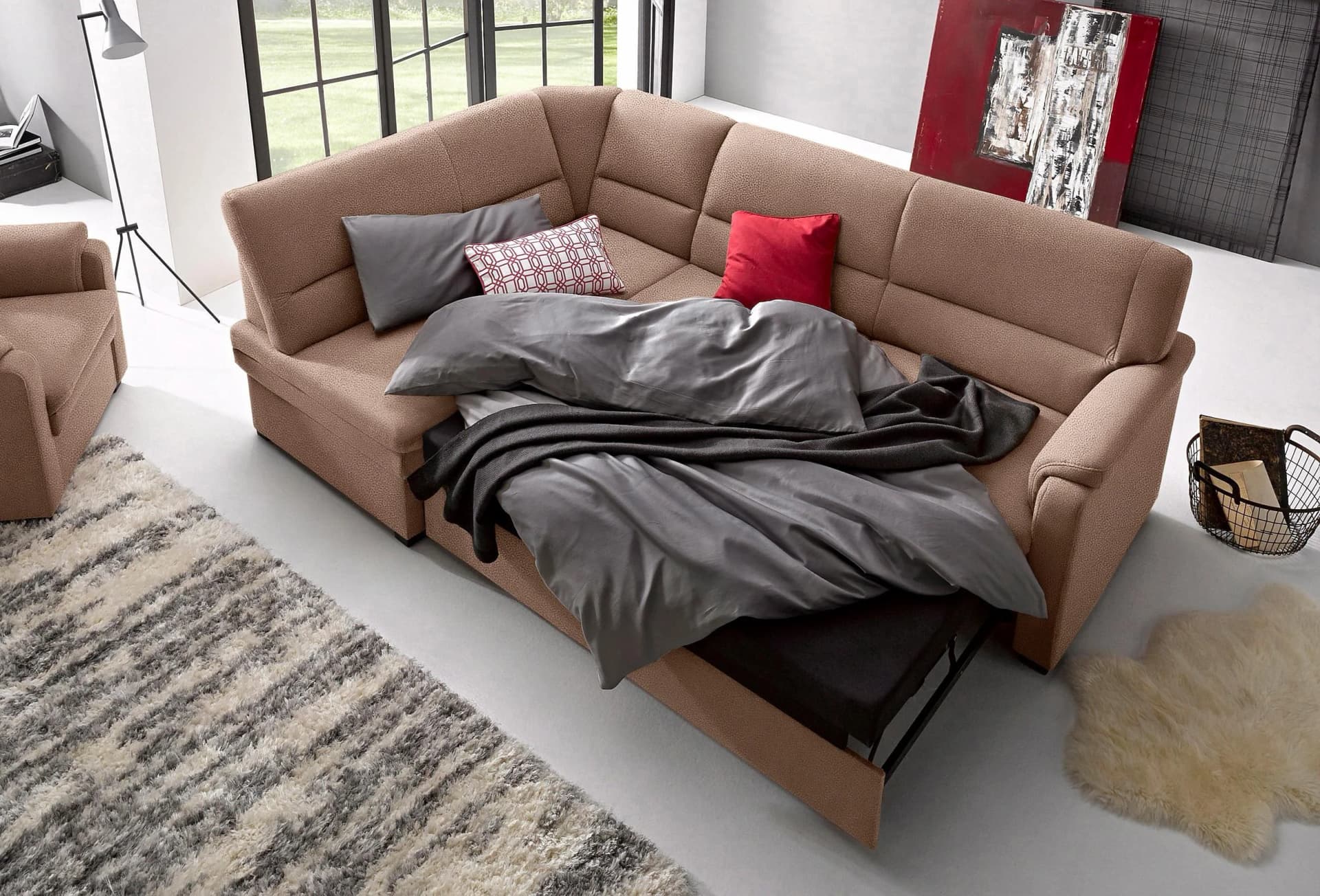 SIT & MORE Ecksofa Pisa L-Form Braun mit Bettfunktion