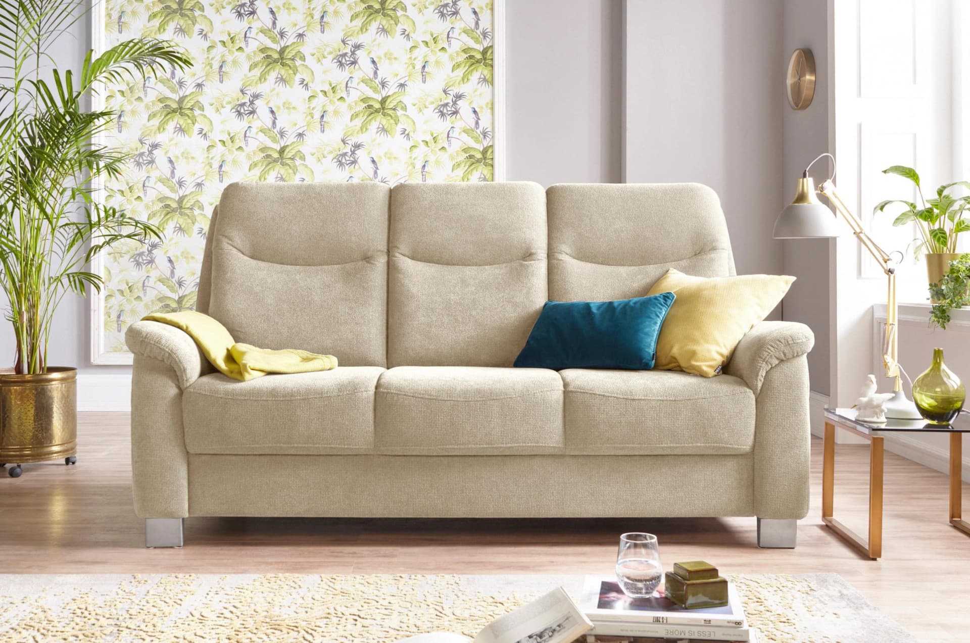 SIT & MORE Boccaccio 3-Sitzer Sofa Beige mit Kopfteilverstellung
