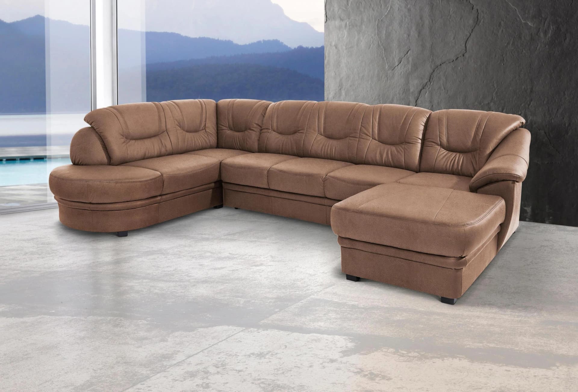 SIT & MORE Wohnlandschaft Savoni U-Form Braun Leder Microfaser