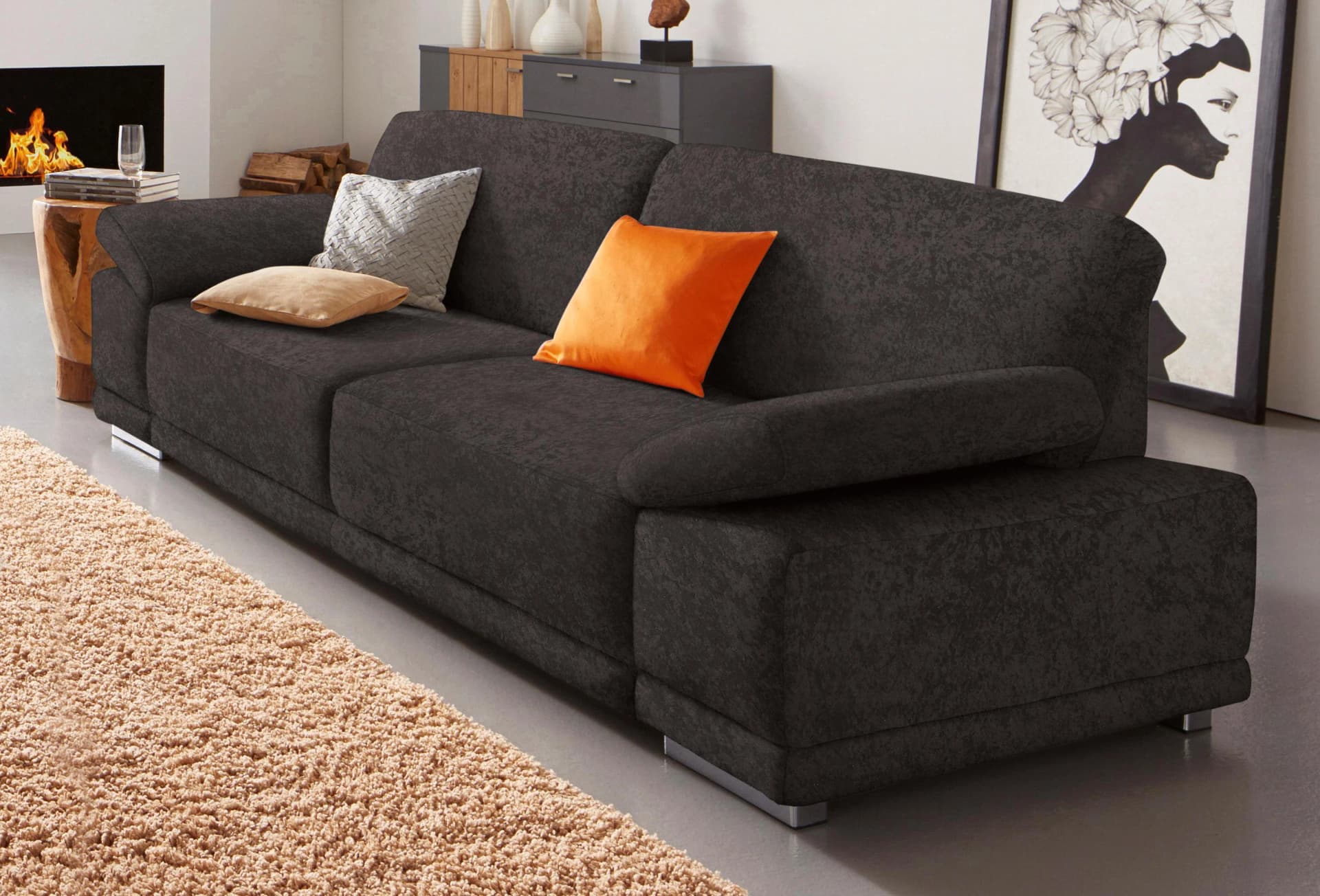 SIT & MORE Coria 3-Sitzer Sofa Schwarz Microfaser mit Armteilfunktion