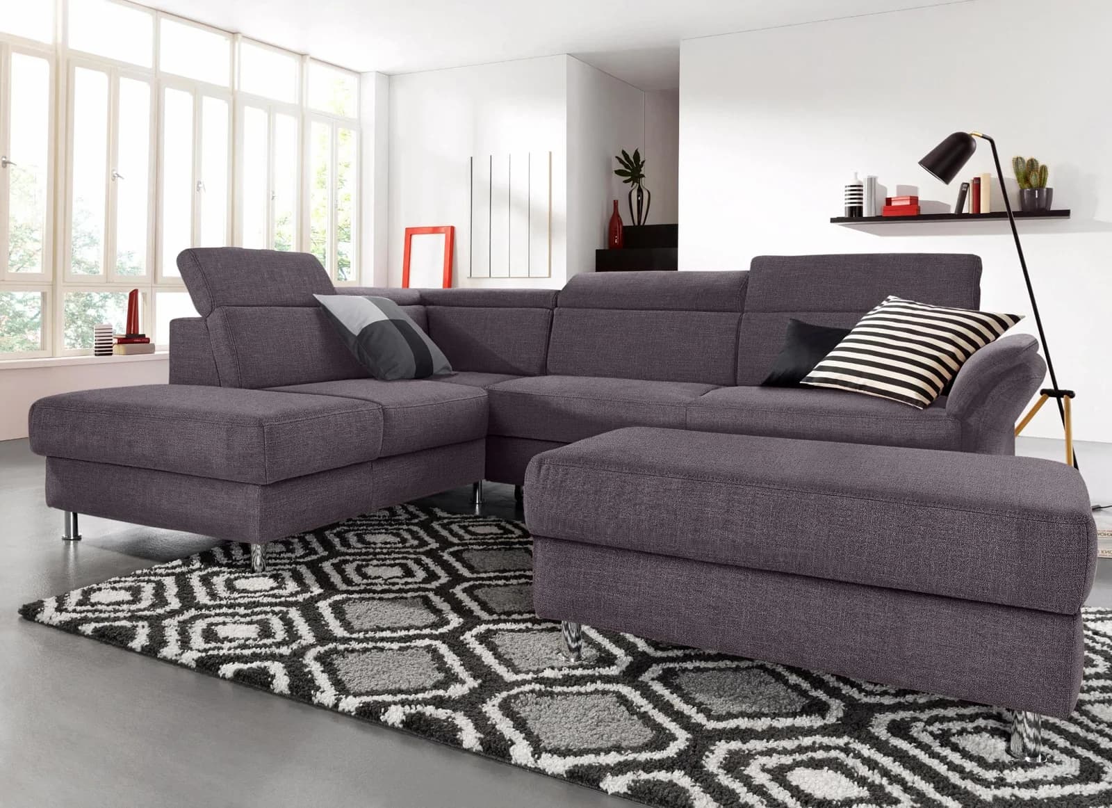 SIT & MORE Ecksofa Avignon L-Form Dunkelgrau mit Kopfteilverstellung