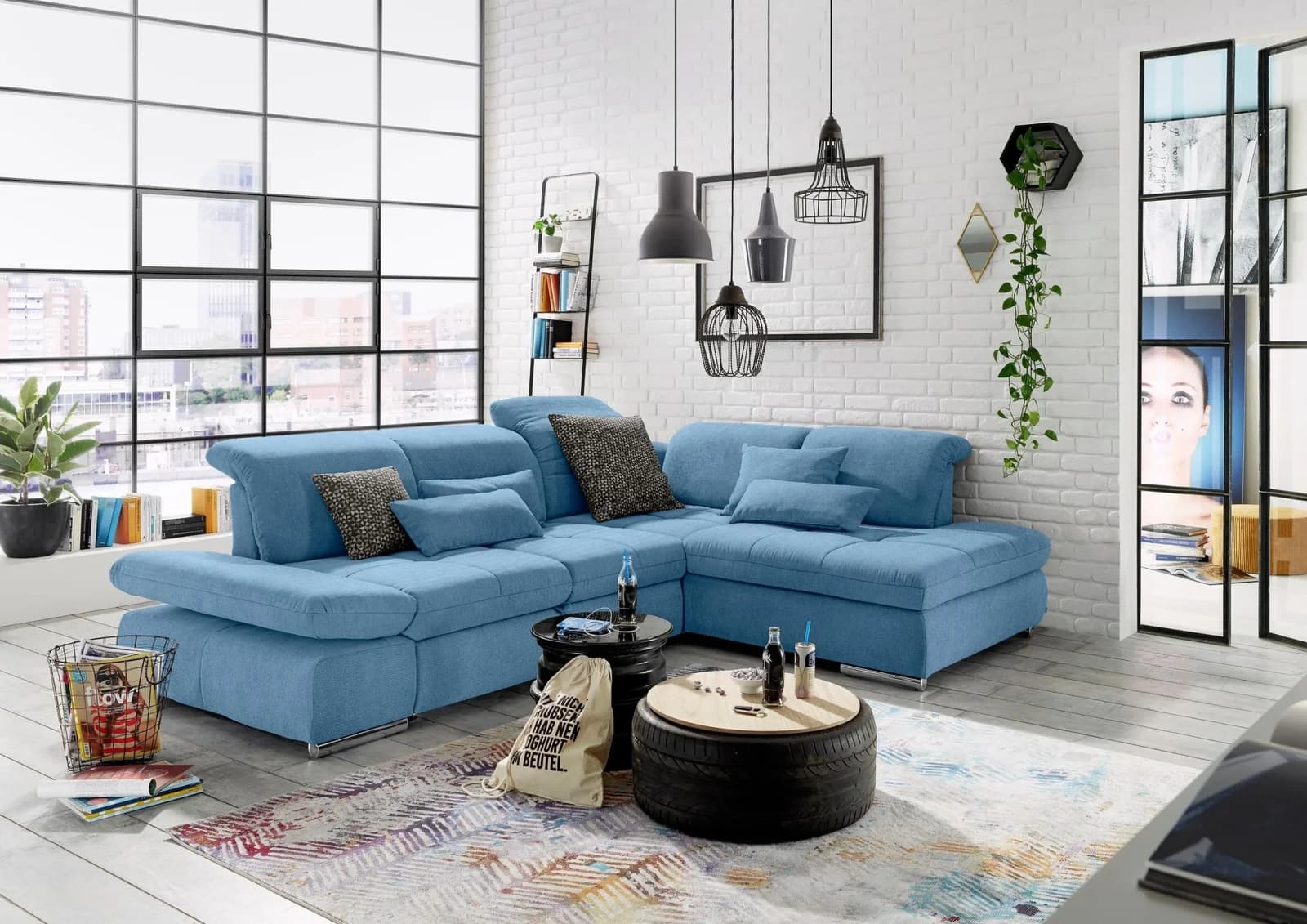 SO 4100 Ecksofa Set One by Musterring Blau mit Kopfteilverstellung