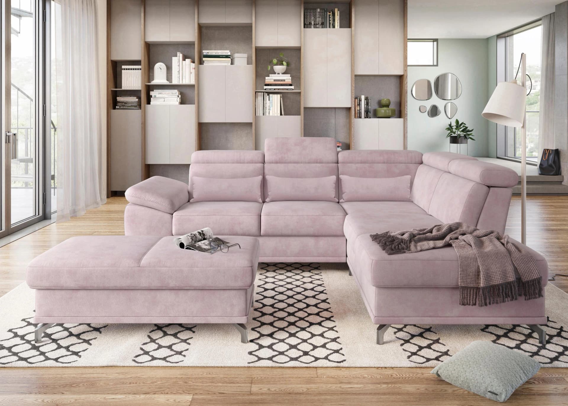 SIT & MORE Ecksofa Cabrio L-Form Rosa mit Verstellfunktion
