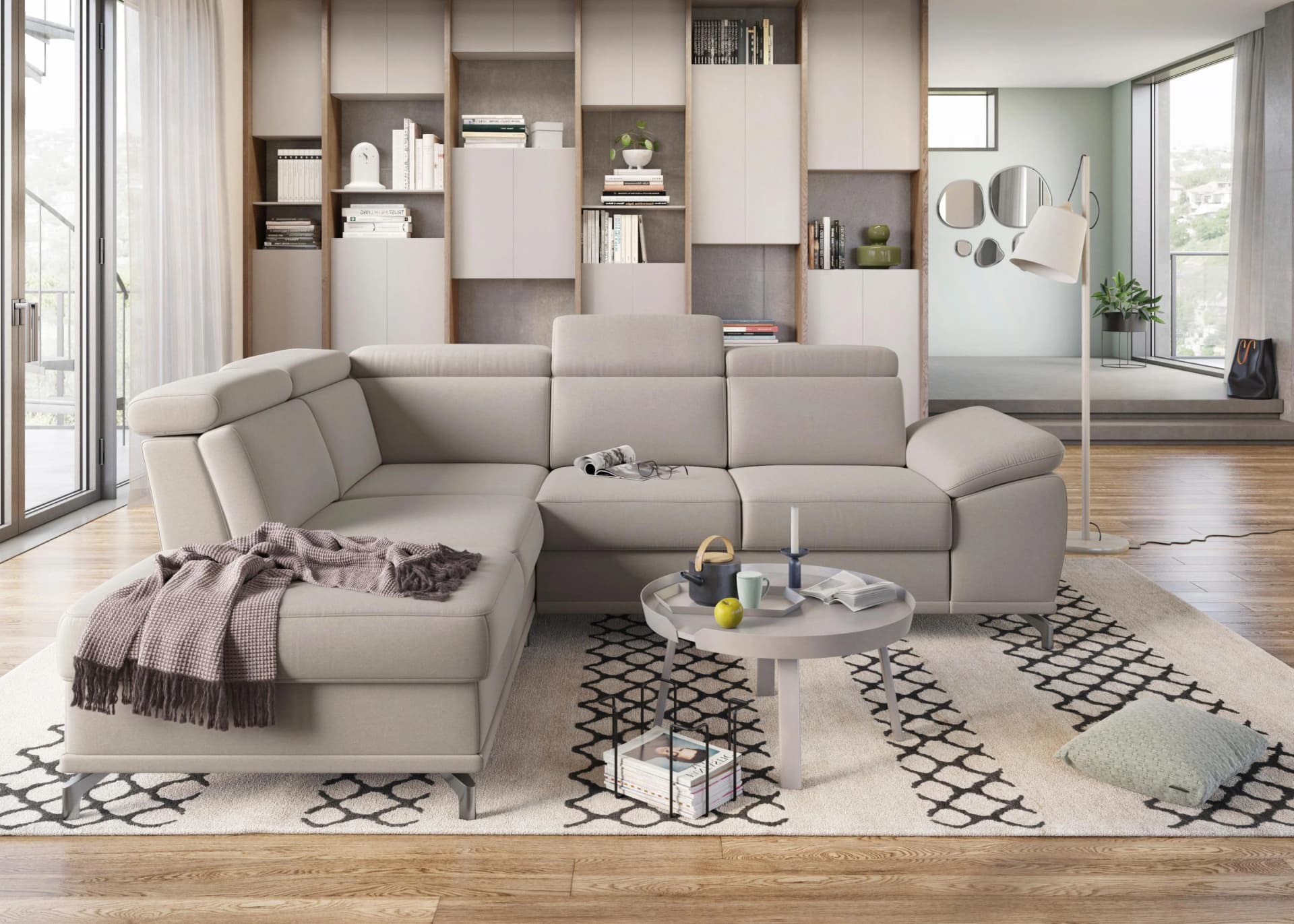 SIT & MORE Ecksofa Cabrio L-Form Grau mit Verstellfunktion
