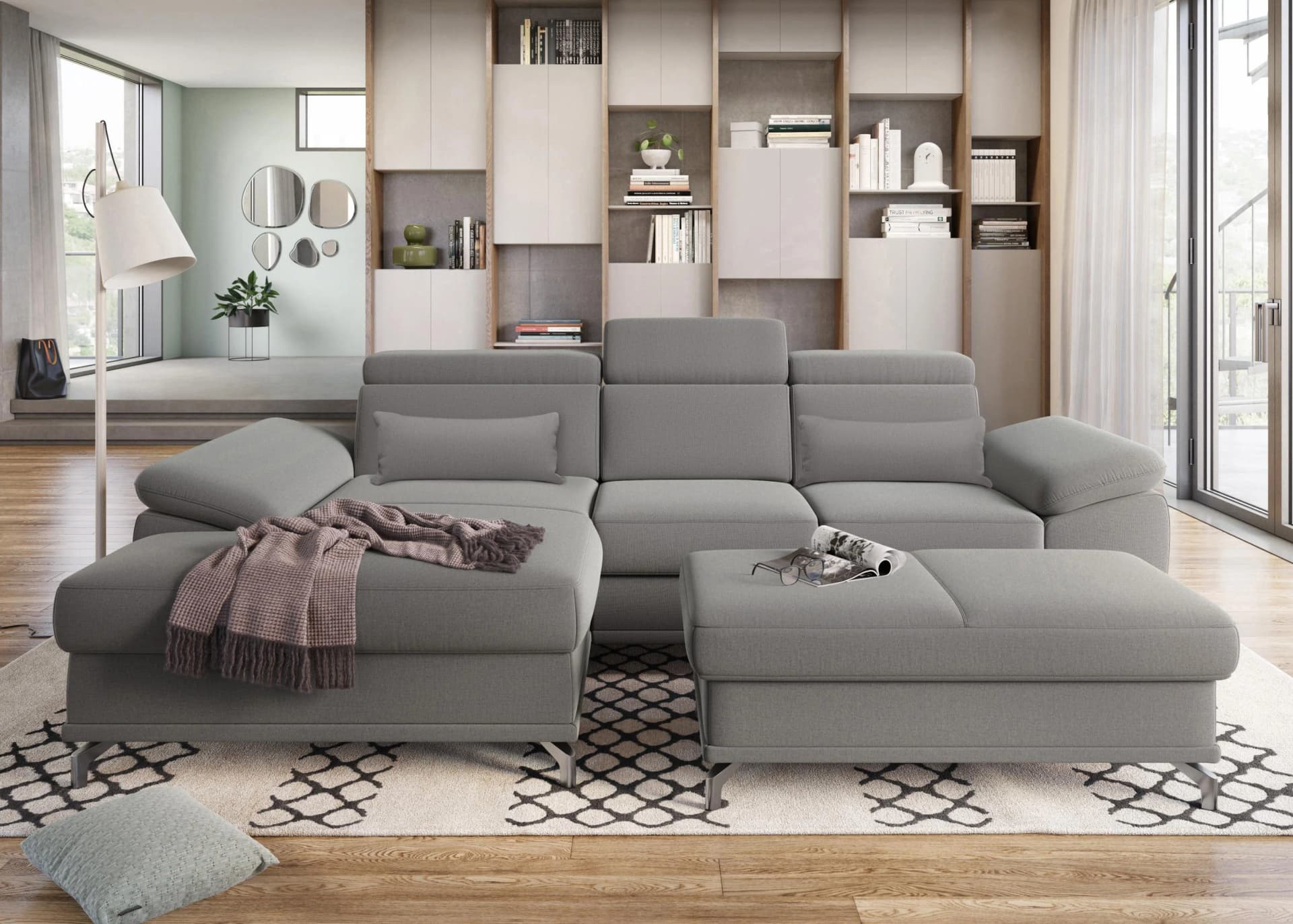 SIT & MORE Ecksofa Cabrio L-Form Grau mit Sitztiefenverstellung