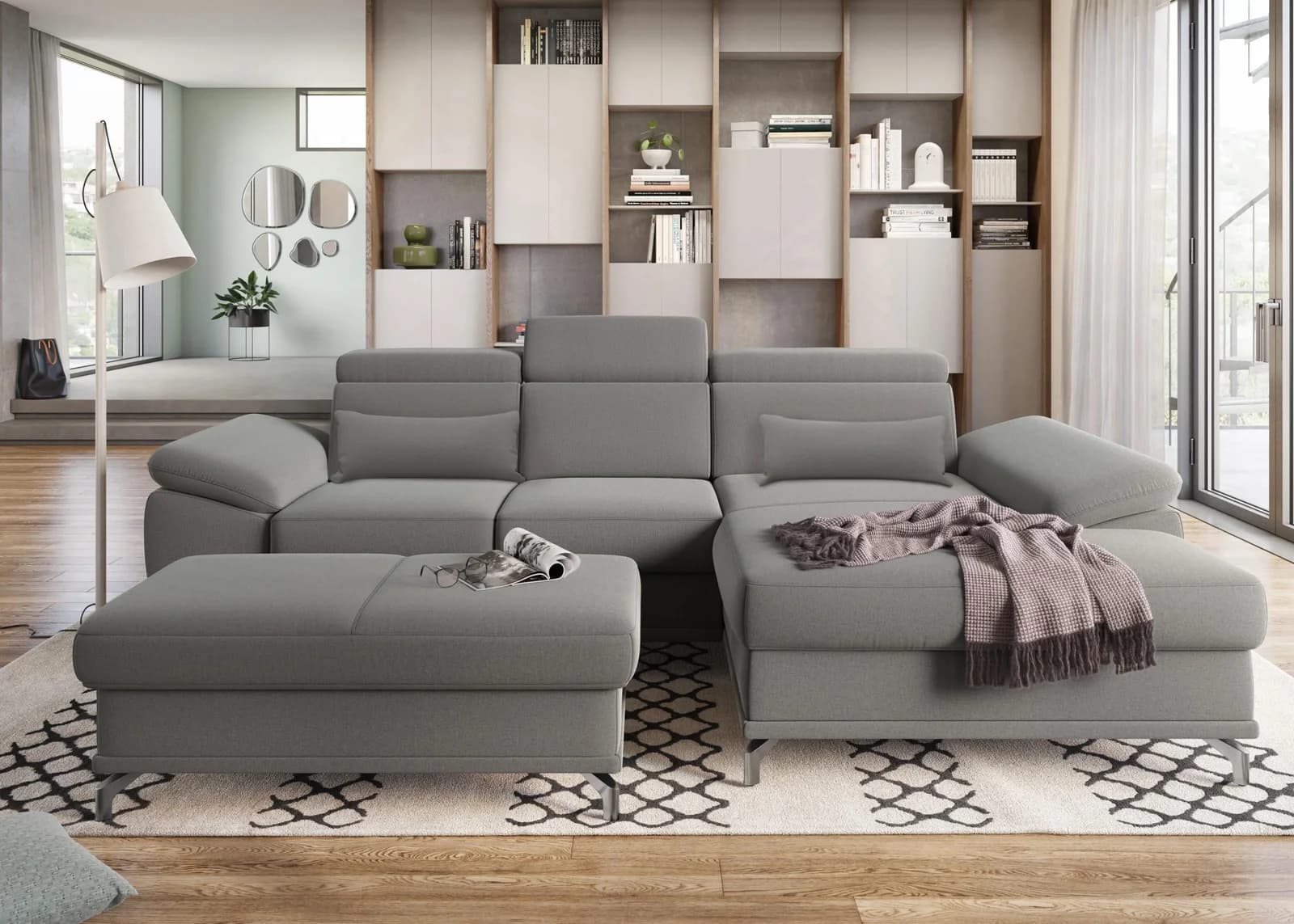SIT & MORE Ecksofa Cabrio L-Form Grau mit Verstellfunktion