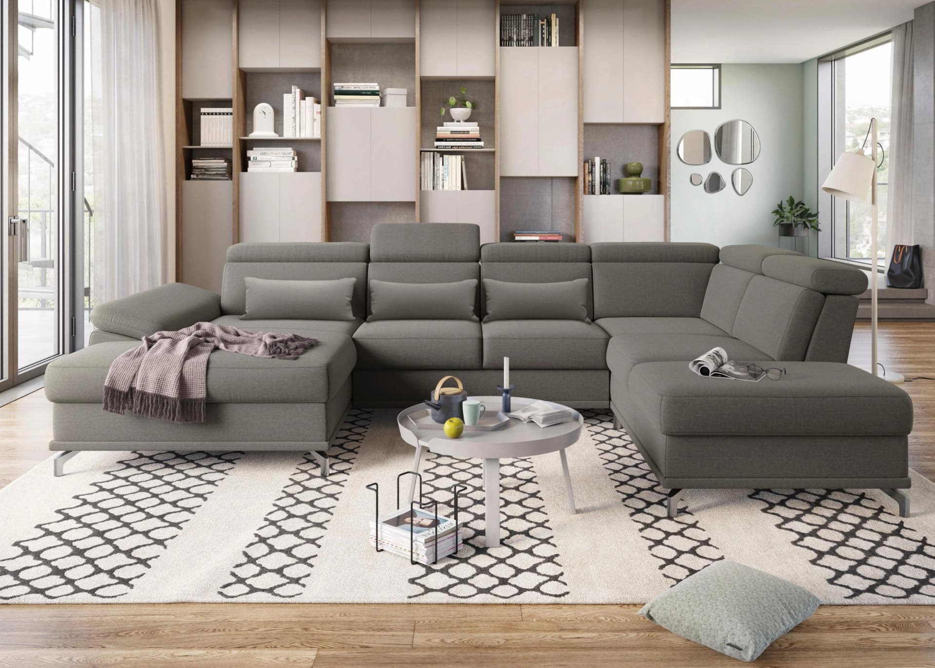SIT & MORE Wohnlandschaft U-Form mit Bettfunktion und Verstellfunktionen