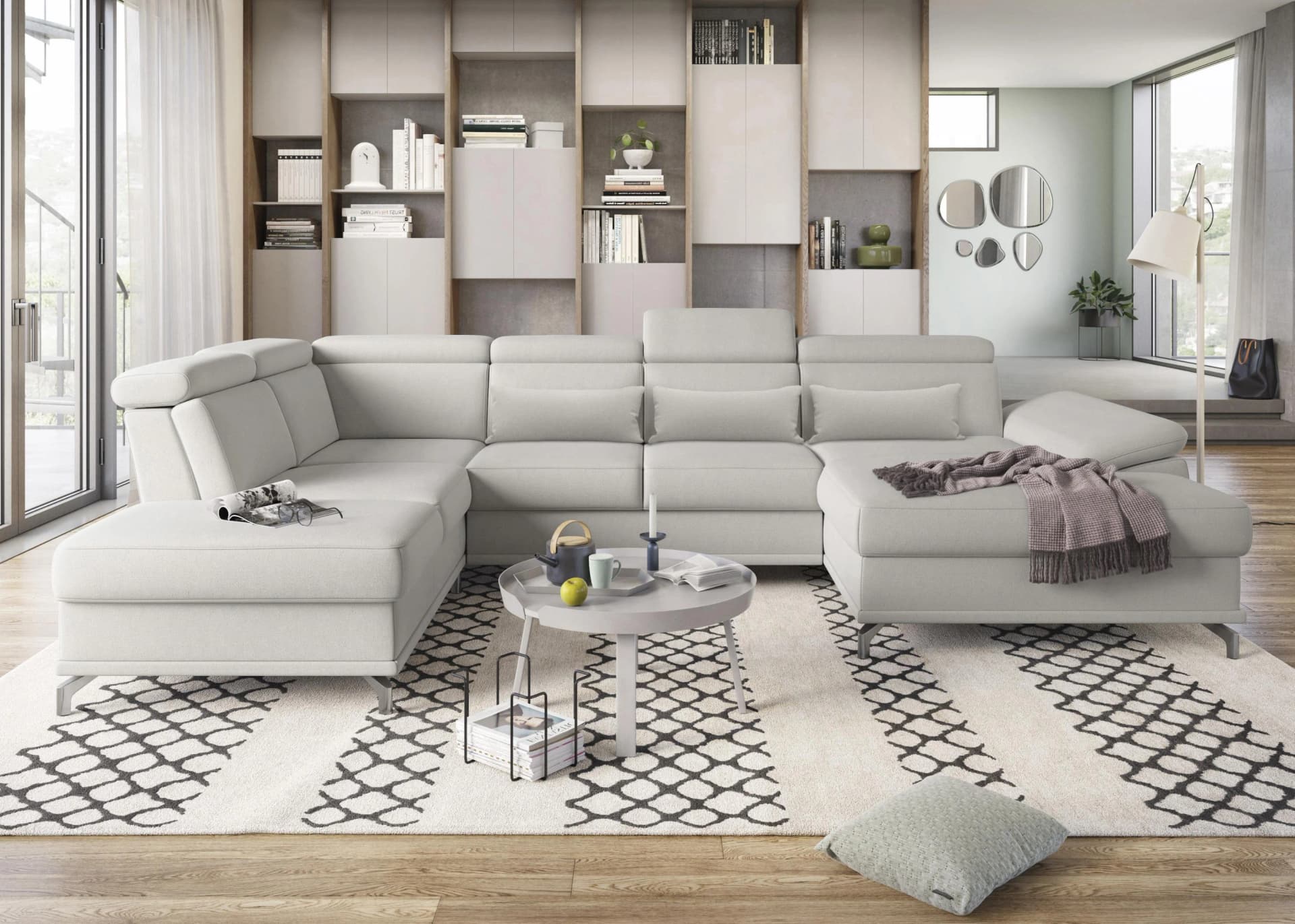 SIT & MORE Wohnlandschaft Cabrio U-Form Hellgrau mit Bettfunktion